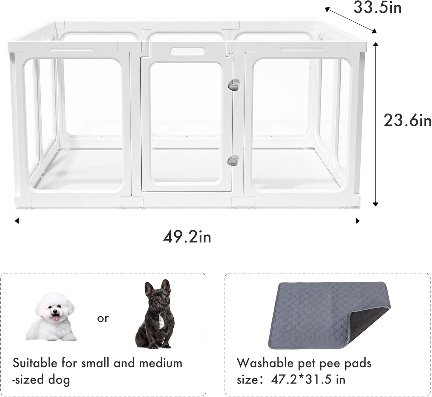 Acrylic Dog Playpen with Door, 24" 10PCS Clear Pet Play Pen Indoor for Small Animals, Transparent Puppy Fence Kennel Rabbit Ferret, Doggie Cages Yard Easy Assemble