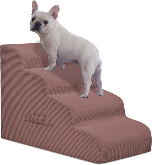 Dog Steps for Small Dogs, 4-Step Pet Ramp Stairs for High Beds and Sofa, Non-Slip Pet Stairs for Small Dogs and Cats, Removable and Easy to Clean Cover, Pink