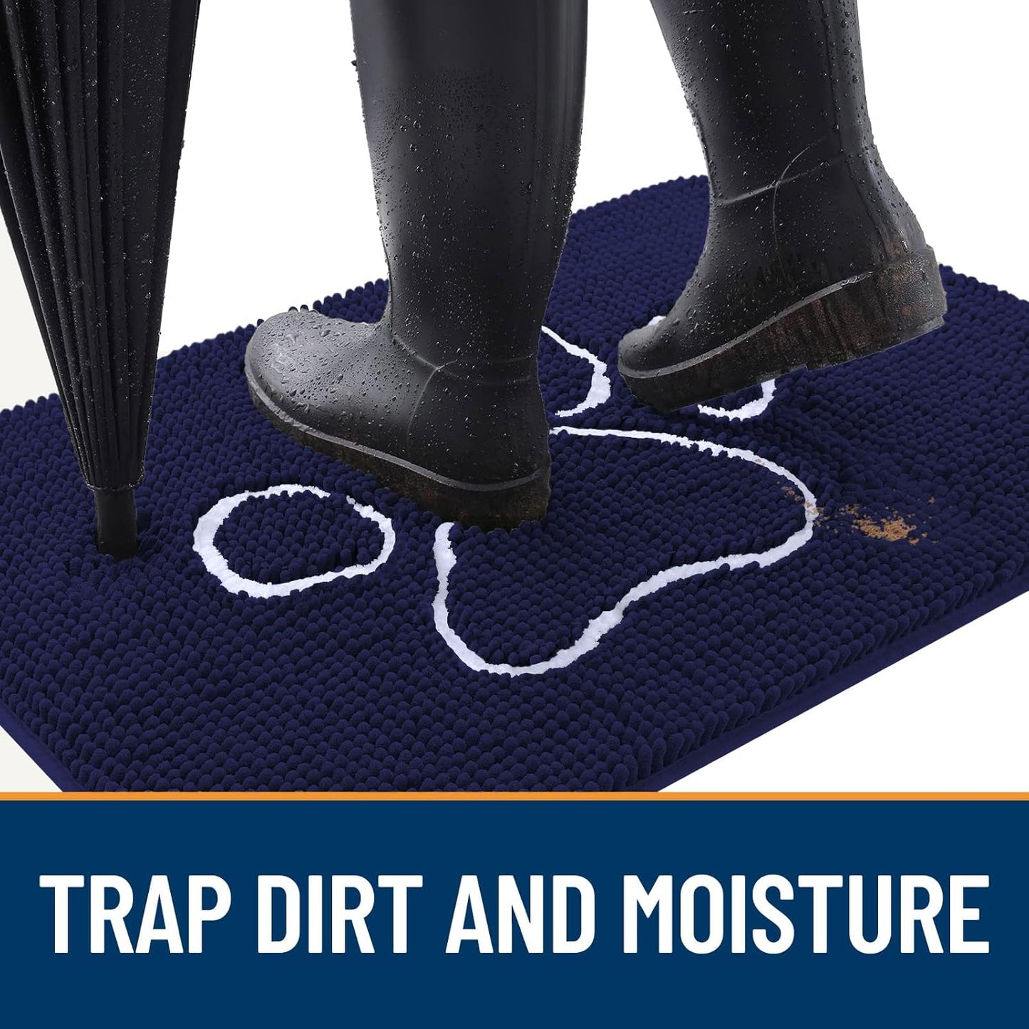 OLANLY Door Mat for Muddy Dog Paws 36x24, Ultra Absorbent Chenille Mud Doormat with Paw Print Design, Non-Slip Washable Doormat for Indoor Entryway, Quick-Dry Pet Bed Mats for Dirty Dogs, Navy Blue