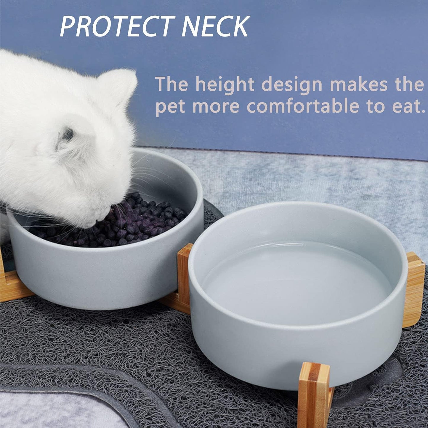 Petygooing Dog Bowls,Grey Ceramic Cat Dog Bowl Set with Wood Stand for Food and Water,Non-Slip Cute Modern Pet Dish Set for Cats and Medium Dogs (28OZ/6.1 in)