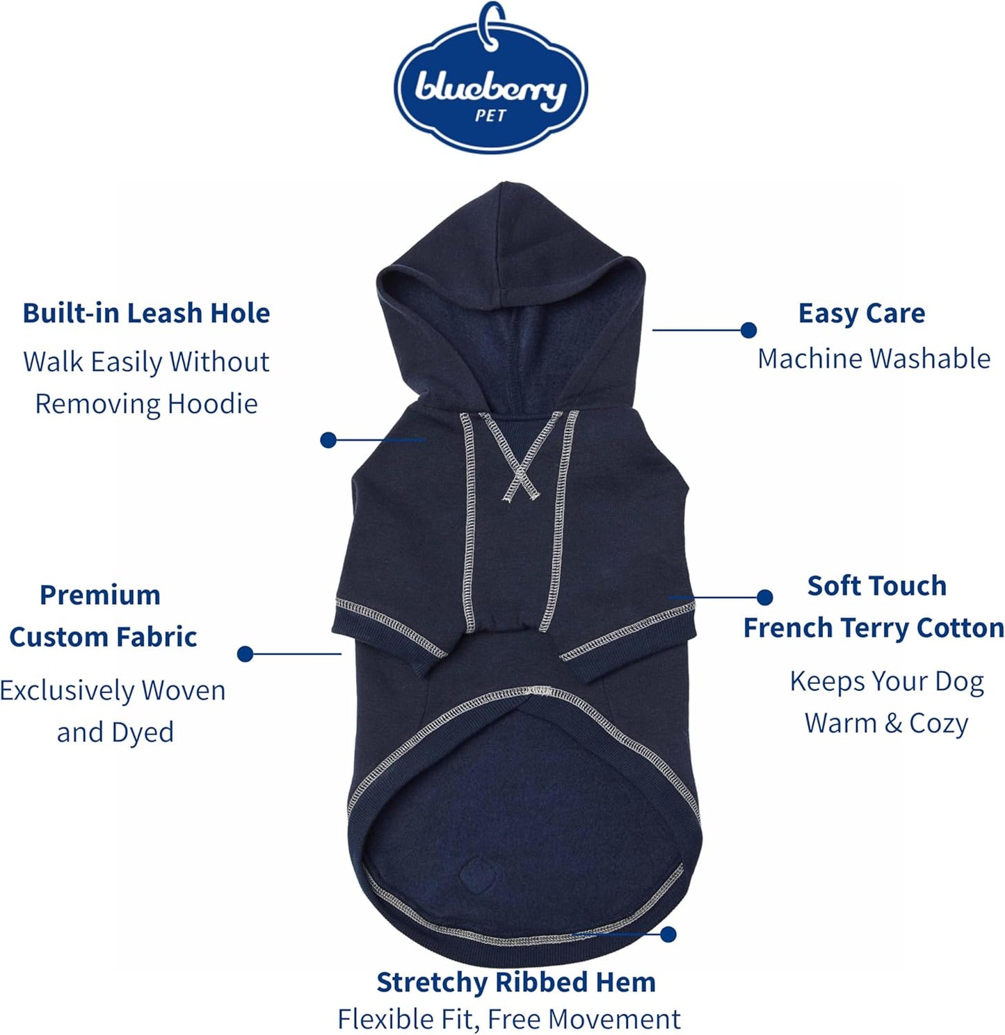 Blueberry Pet Essentials Dog Hoodie – 26 inch, Cotton‑Blend Sweatshirt with Hood, Midnight Blue, Machine‑Washable Small‑Dog Jersey