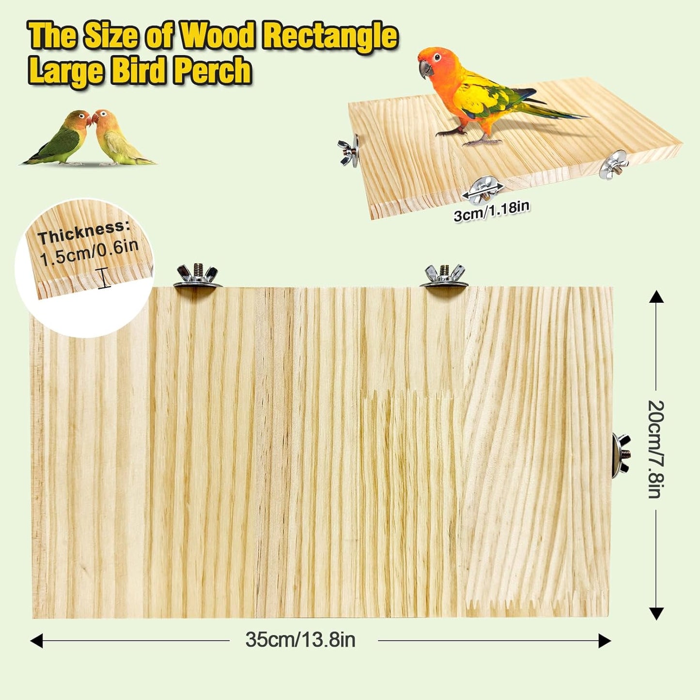 Arfubye13.8x7.9 inches Large Parakeet Stand Platform Wooden Bird Perch Stand Parrot Cage Accessories Rectangle Corner Stand Perch Shelf for Budgie Cockatiel Conure Macaw African Grey Chinchilla