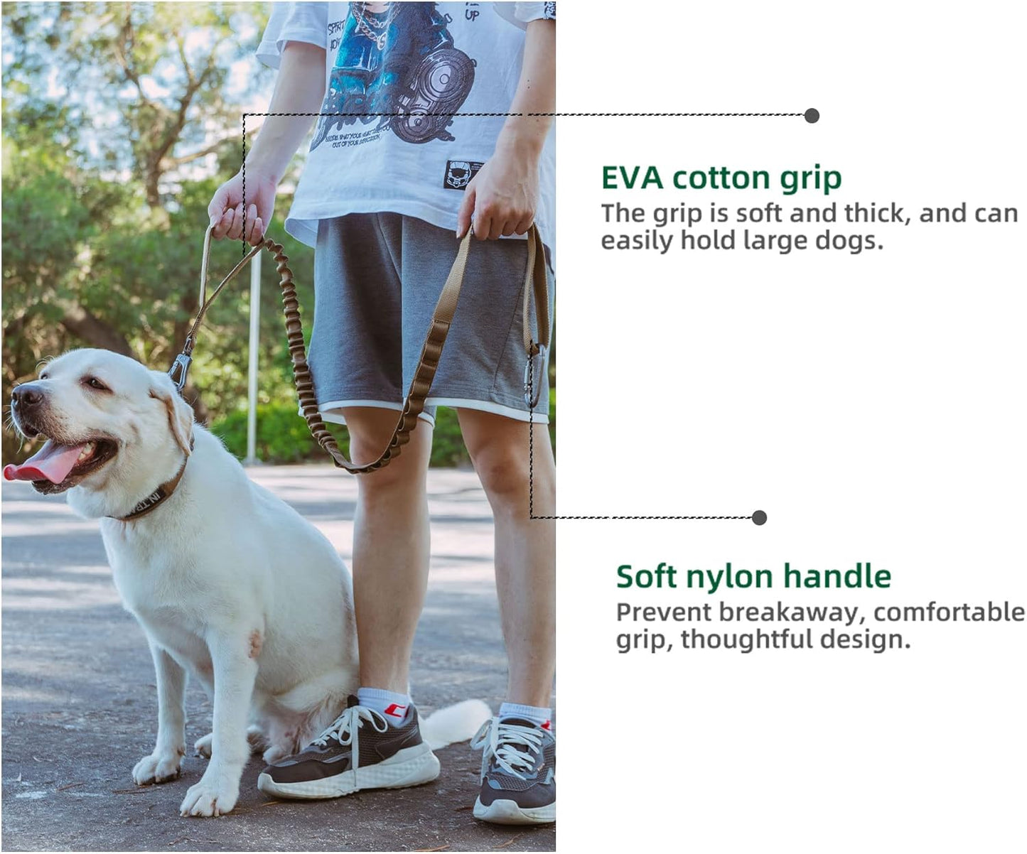 EXCELLENT ELITE SPANKER Tactical Bungee Dog Leash Military Adjustable Dog Leash Quick Release Elastic Leads Rope with 2 Control Handle(Coyote Brown)