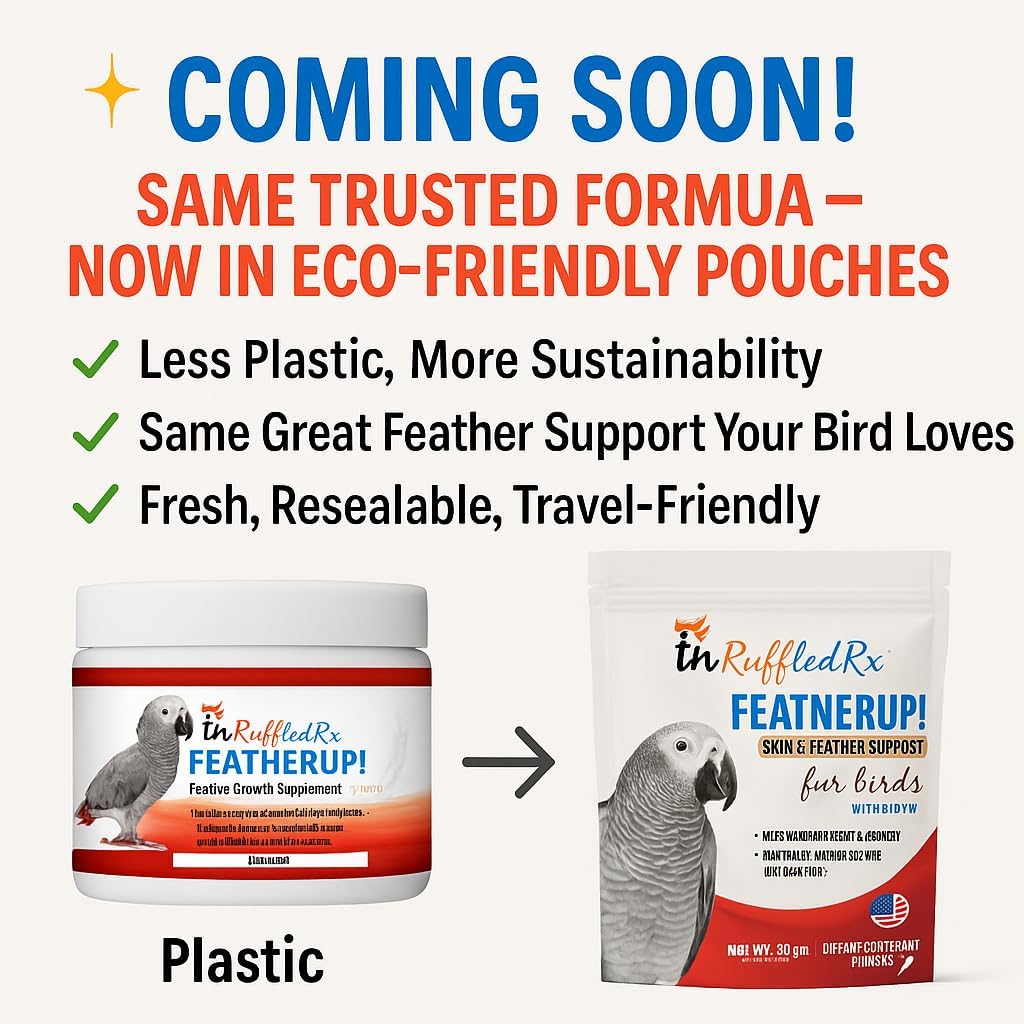 FeatherUp! Bird Vitamins with Biotin for Beautiful Plumage - Feather Growth Supplements for Parrots - 90 gm - 240 Servings