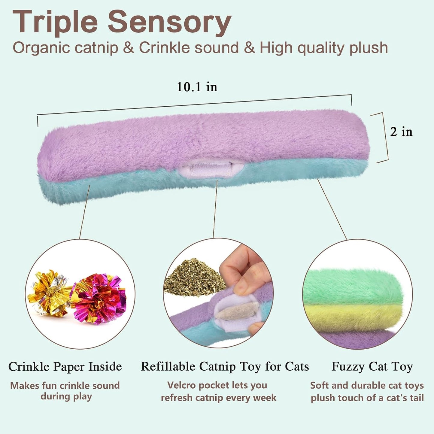 Retro Shaw Cat Toys Kicker Pillows 3Pcs, Refillable Catnip Toys with Crinkle Sound Inside, Interactive Indoor Cat Nip Kitty Kick Sticks for Kitten 10.1 Inches