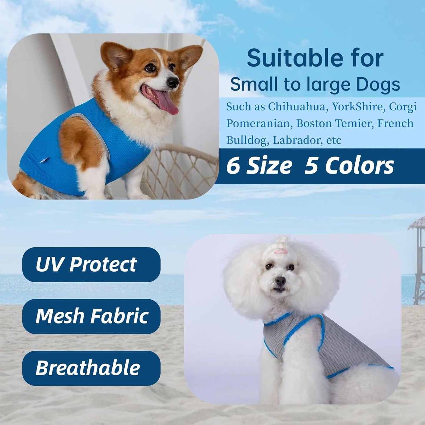 2 Pack Cooling Shirts for Dogs, Breathable Lightweight Dog Shirts for Small Dogs Boy, Sleeveless Sun Protection Shirts for Dog&Cat Puppy Vest Pet Apparel