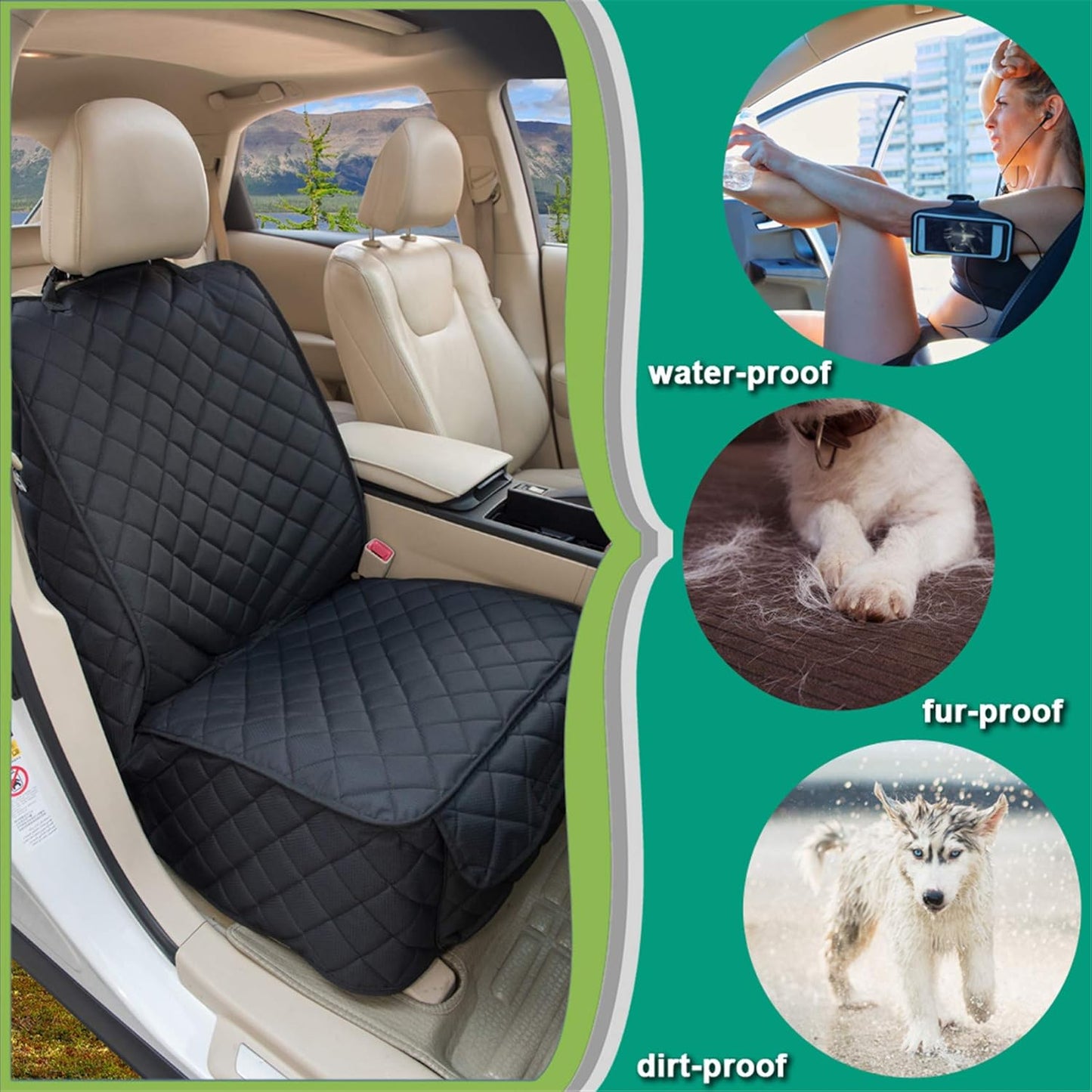 Waterproof Front Seat Cover Dog Car Seat Covers Nonslip and Full Protection with Side Flaps Fits Most Cars, Trucks, SUVs(Black, 1Pack)