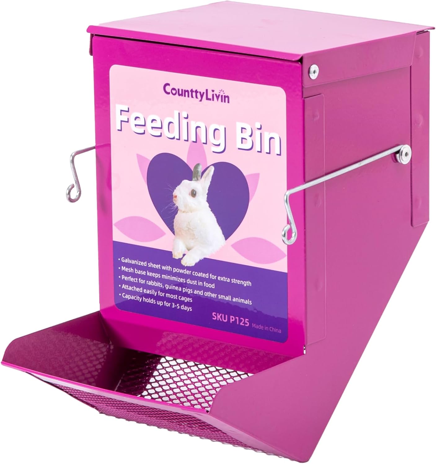 Metal Small Animal Feeder with Lid, Heavy Duty Feeder, Large Capacity Food Dispenser, Great for Rabbits, Guinea Pigs, Chinchillas and Other Small Animals. (4.6 inch, Purple)