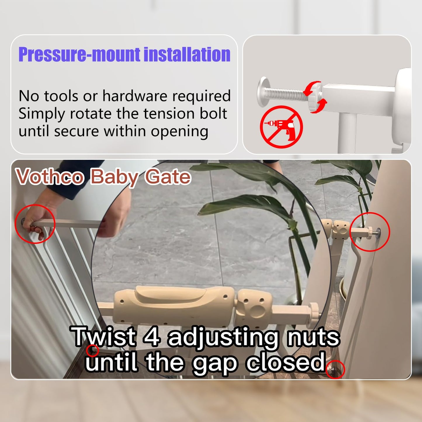 Narrow Baby Gate 24.02-29.13 Inch Wide Stairs Tension Pet Dog Gates Indoor for Doorways No Drilling Pressure Mounted Metal Pet Gates for Kids