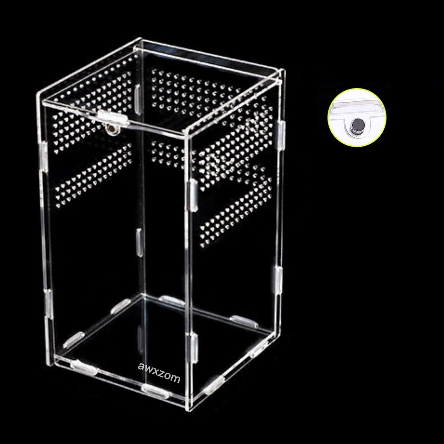 Magnetic Acrylic Case, micro habitat small Tarantula Enclosure enclosure for arboreal Tarantula Scorpion Sling Lizards Mantis Snake Gecko jumping spider snail Insect Isopods (4.7*4.7*7.8 inch)