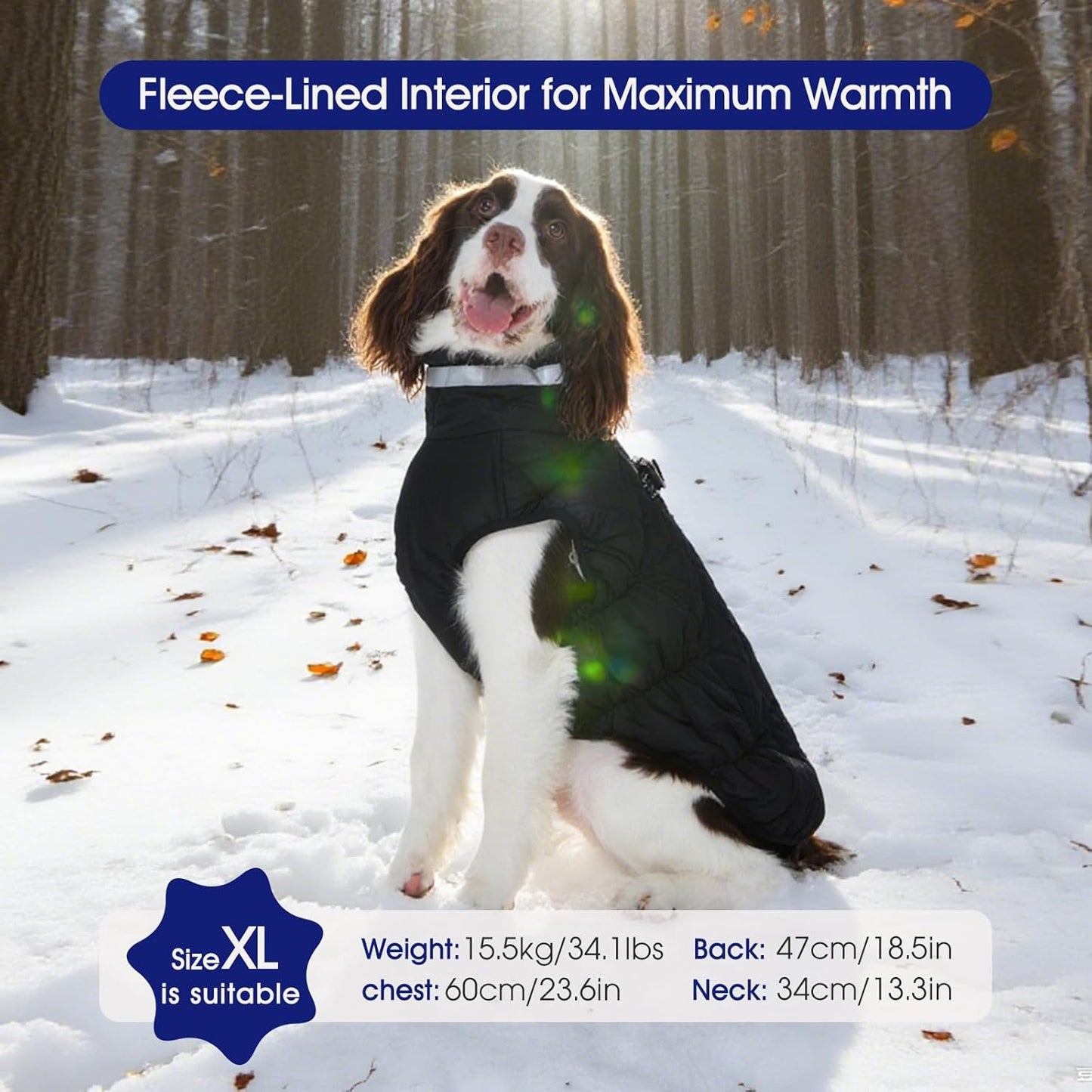 FUAMEY Dog Coat for Large Dogs,Waterproof Dog Winter Jacket with Harness Built in Puppy Cold Weather Coats Reflective Pet Vest with Zipper Warm Fleece Dogs Snowsuit Windproof Solid Black 3XL