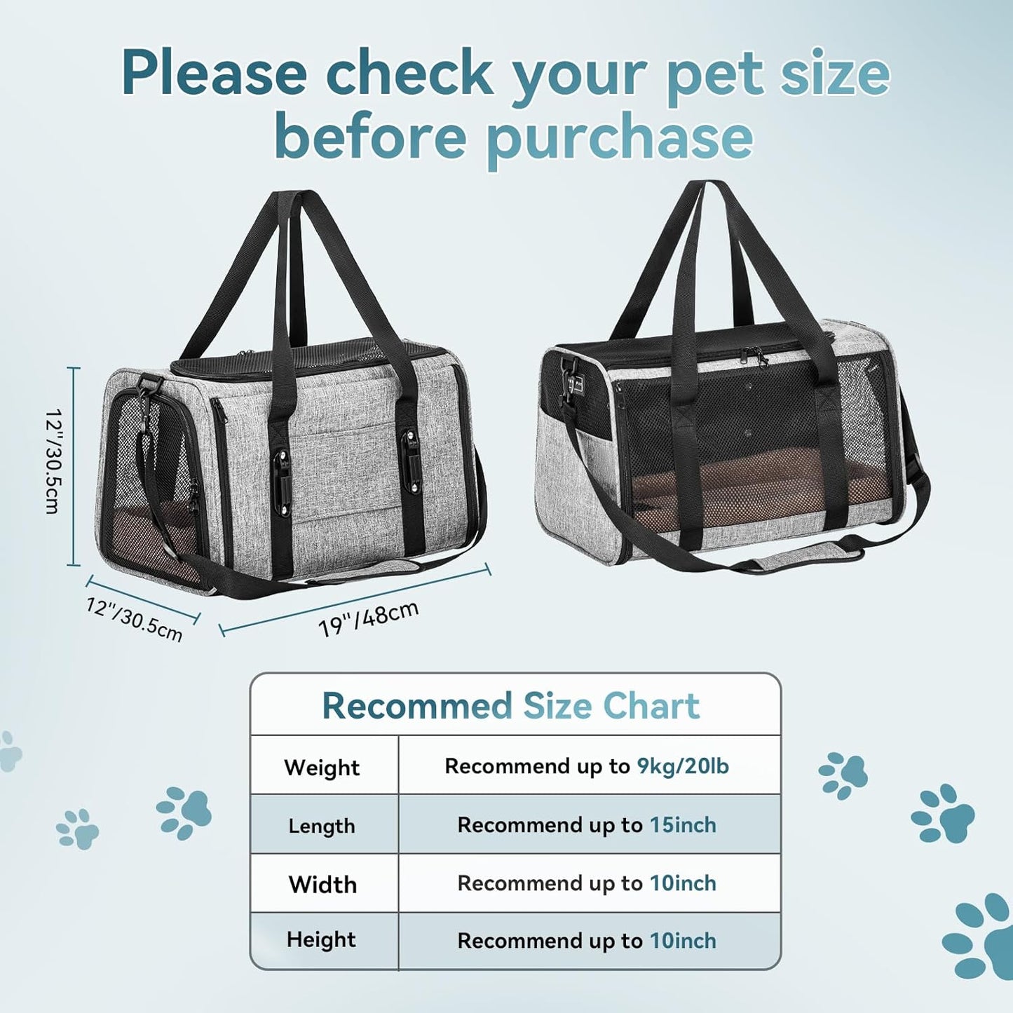 Petsfit Pet Carrier for Large Cats, Cat Carrier for Medium Cats and Puppy up to 20lbs, 4-Sided Breathable Mesh, Escape Proof and Locking Zipper, Sturdy Structure,Grey