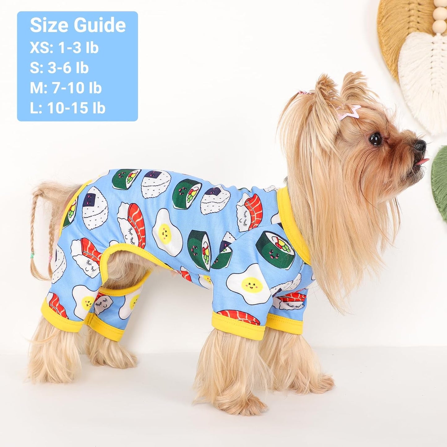 Dog Pajamas Small Sized Dogs Stretchable Summer Dog Clothes Pjs 4 Legs Girl Boy Cute Soft Puppy Outfits Doggie Cat Jammies Jumpsuit Sleeper for Pet (Bread, Large)