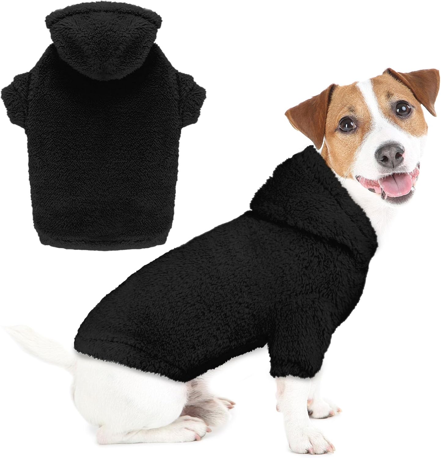 Fuzzy Dog Sweaters for Medium Dogs Dog Hoodie Sweater Clothes Warm Soft Cozy Pet Coats Hooded Sweatshirt Medium Pet Hoodie(Black-M)
