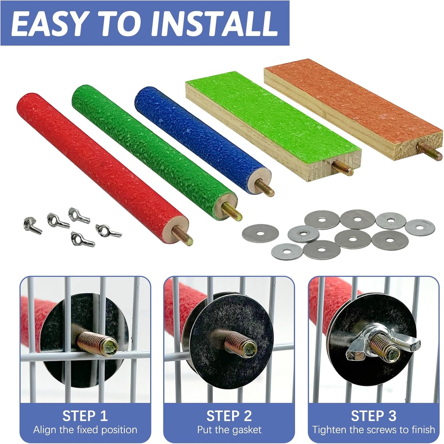 Hamiledyi 5 PCS Bird Perch Stand - Wooden Parrot Perch Stand with Colorful Sand Paw Grinding Stick Trim Beak Wood Platform for Bird Nail Trimming - Cage Accessories for Parakeets & Cockatiel