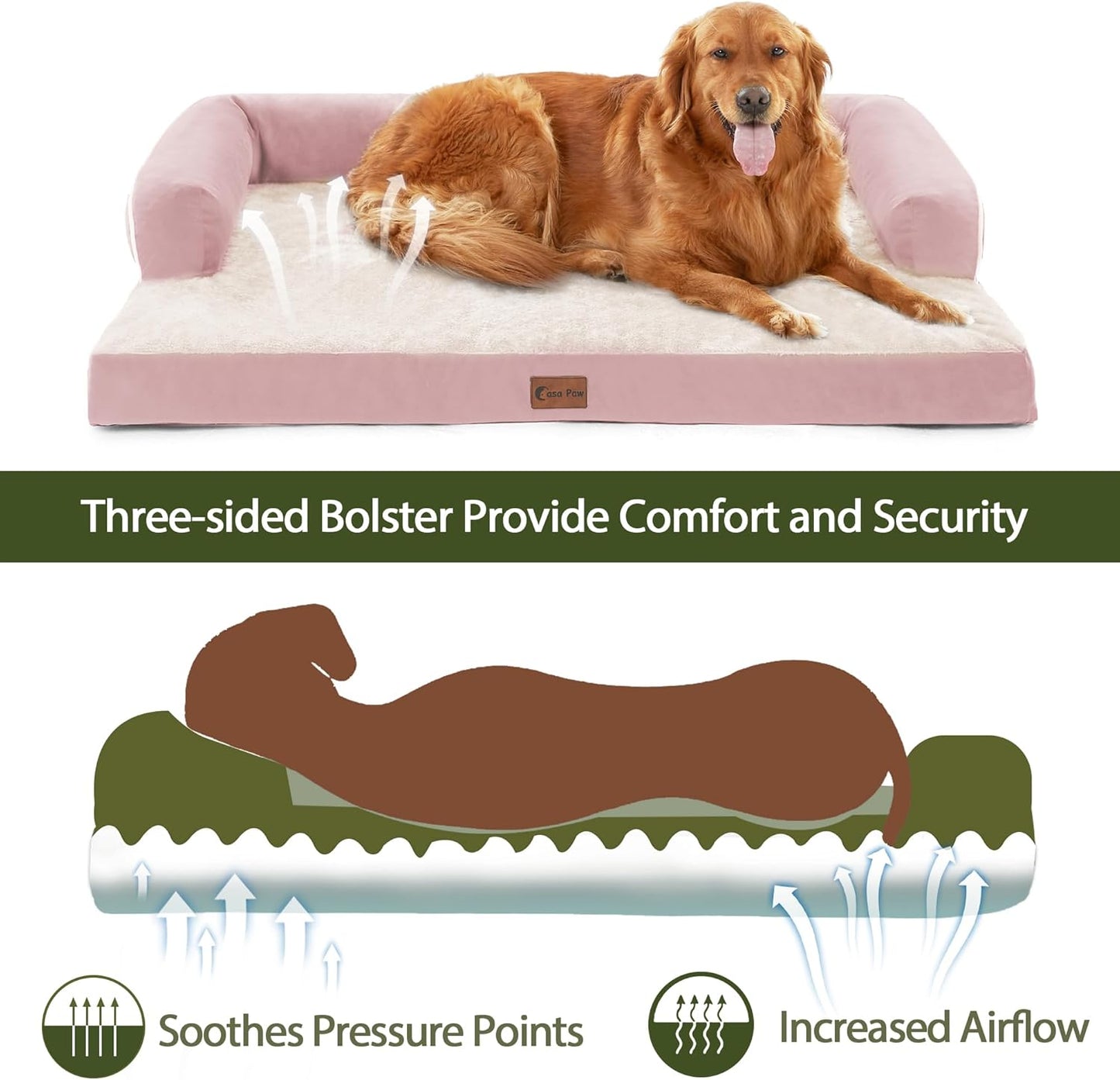 Orthopedic Dog Beds for Extra Large Dogs, Waterproof Dog Beds XLarge, Memory Foam Dogs Couch Beds with Comfy Bolster, Removable Washable Cover and Nonskid Bottom (X-Large,Pink)
