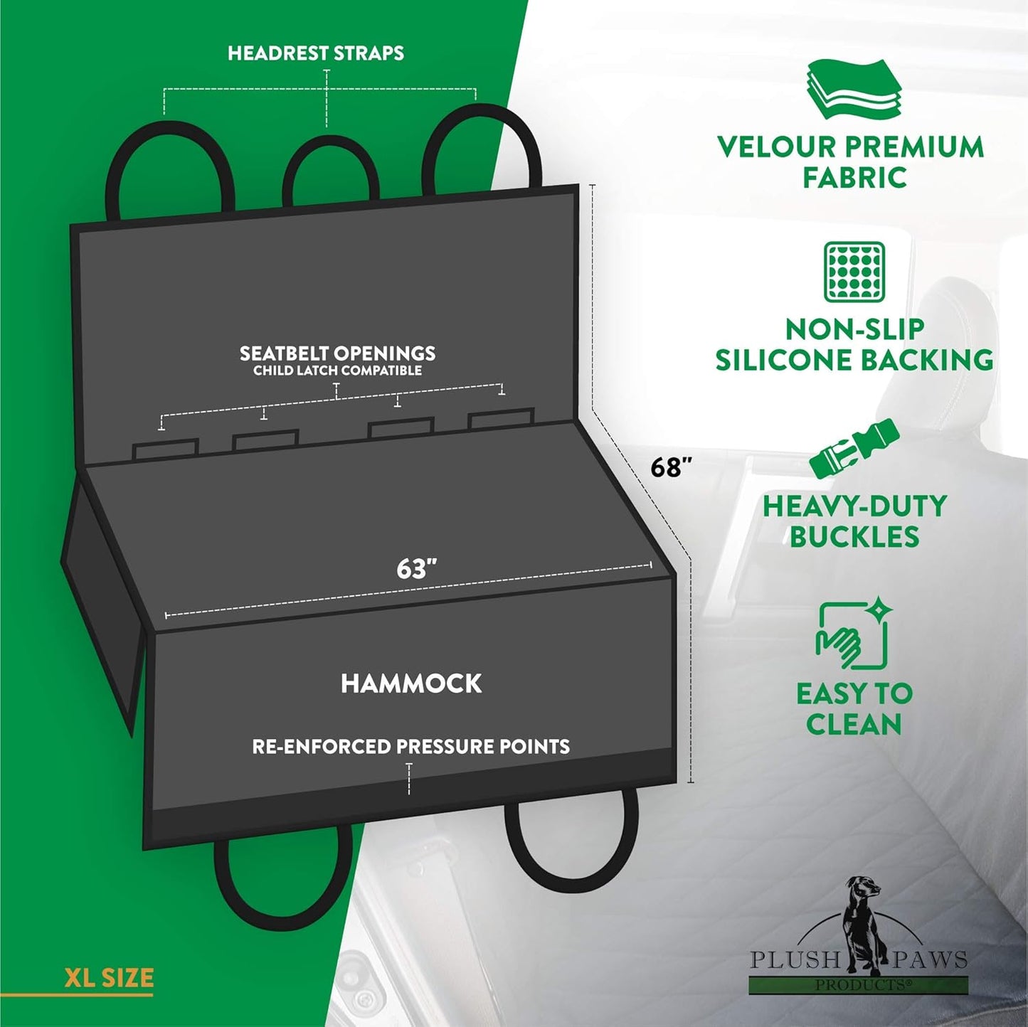 Plush Paws Products Velvet Rear Car Seat Protector w/Hammock | Washable & Waterproof Back Seat Dog Cover for Car, Truck, & SUV | Nonslip, Tear Resistant Pet Seat Cover | X-Large Chocolate