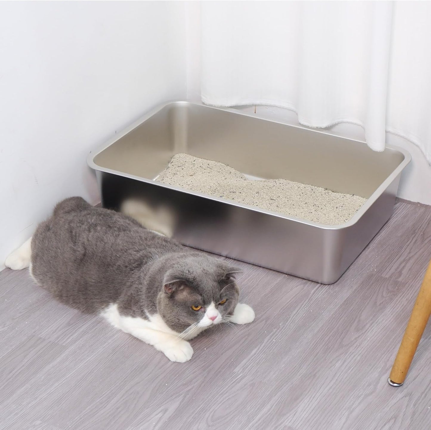 Stainless Steel Litter Box 2 Pack-XLarge Metal Litter Box-High Sided Cat LitterBox for Adult Big Cats, Stainless Steel Cat LitterBoxe 6IN Deep- Easy to Clean,Non Stick, No Smell