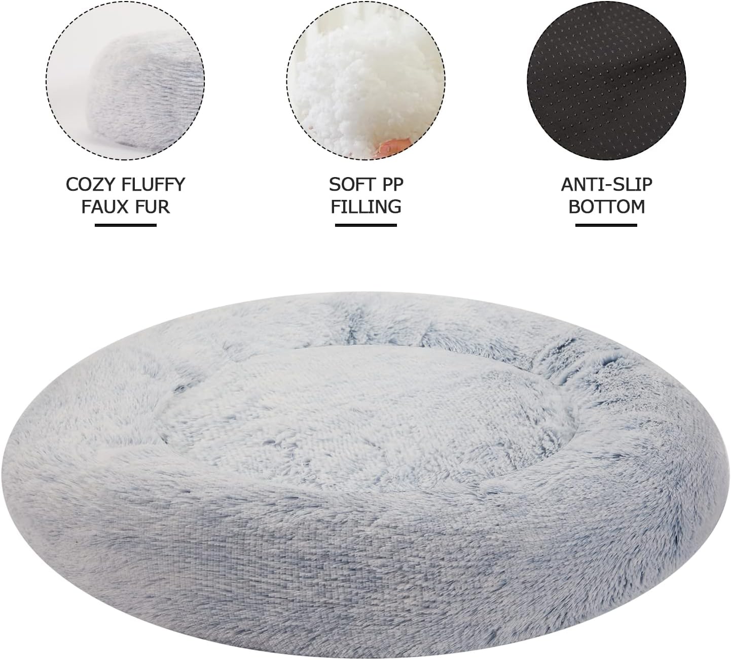 Bedfolks Calming Donut Dog Bed, 30 Inches Round Fluffy Dog Beds for Medium Dogs, Anti-Anxiety Plush Dog Bed, Machine Washable Pet Bed (Light Blue, Medium)