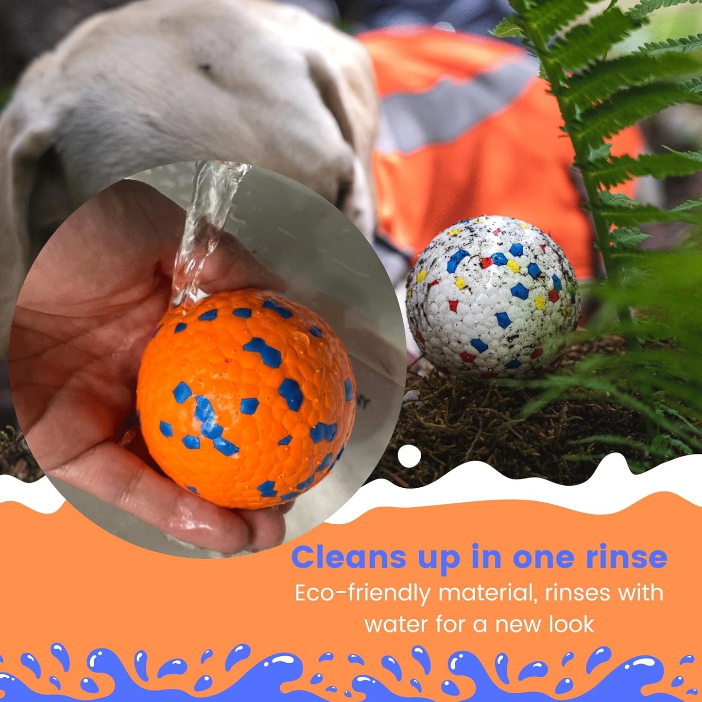 Tough Dog Toys for Aggressive Chewers & Teething Puppies, Bouncy Balls for Medium Dogs, Durable Pet Toys, Floating Dog Balls for Water Play (Orange-Blue)