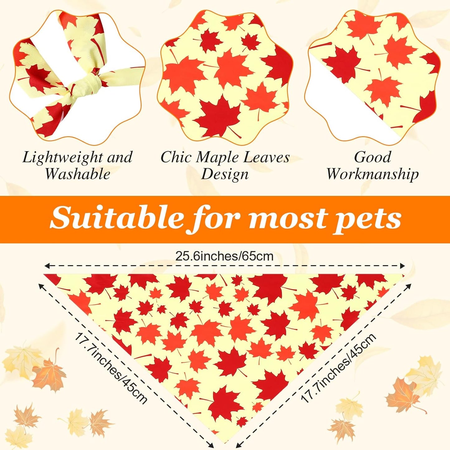 Abbylike 200 Pcs Fall Thanksgiving Dog Bandana Bulk Maple Leaves Bandana for Dogs Triangle Kerchief Bib Scarf for Pets Autumn Costume Photo Props Accessories Pet Shops Adoption Event, 25 Styles