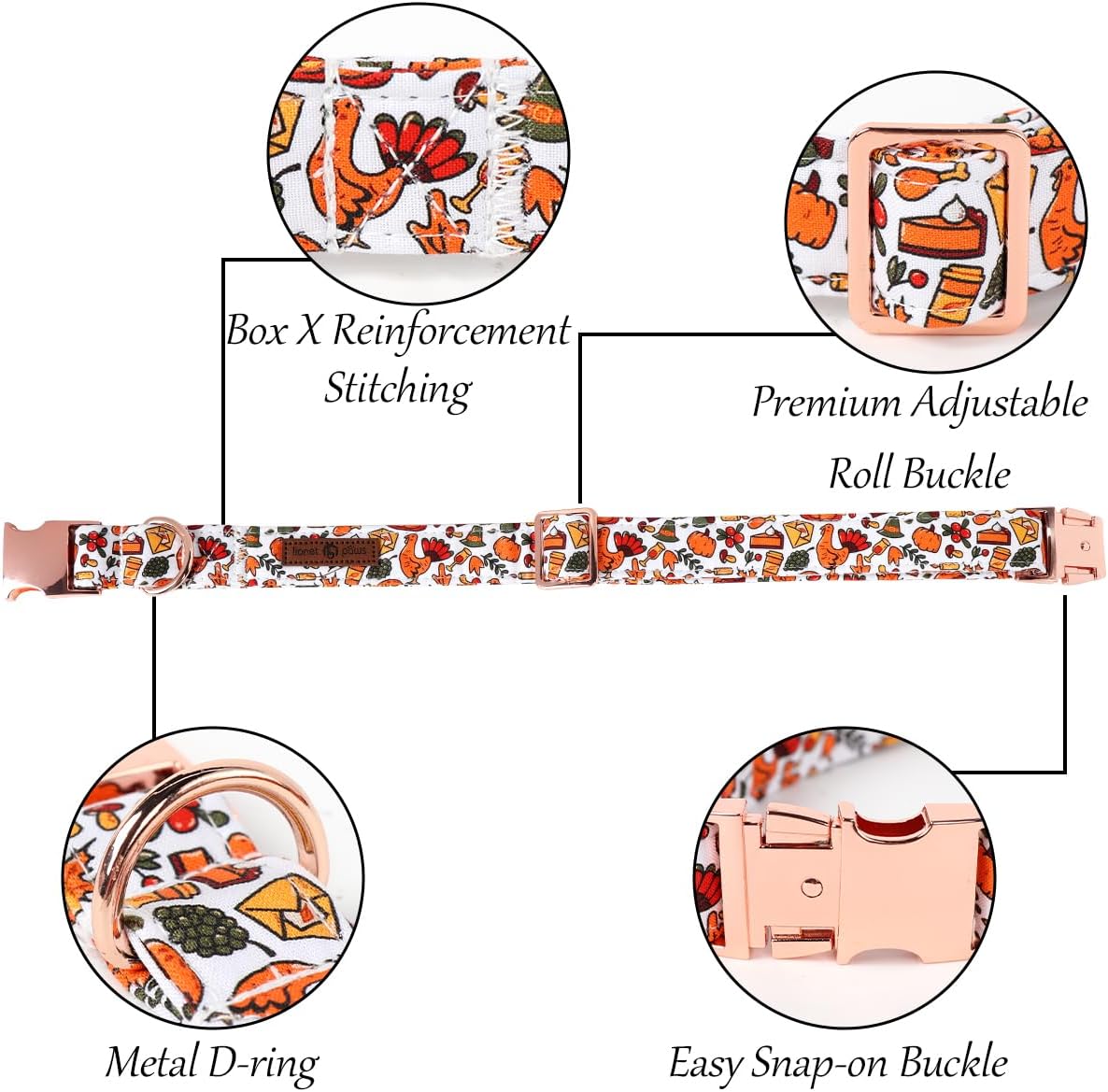 Lionet Paws Thanksgiving Dog Collar, Cute Fall Dog Collar for Medium Dogs, Adjustable Cotton Pet Collars for Small Medium Dogs