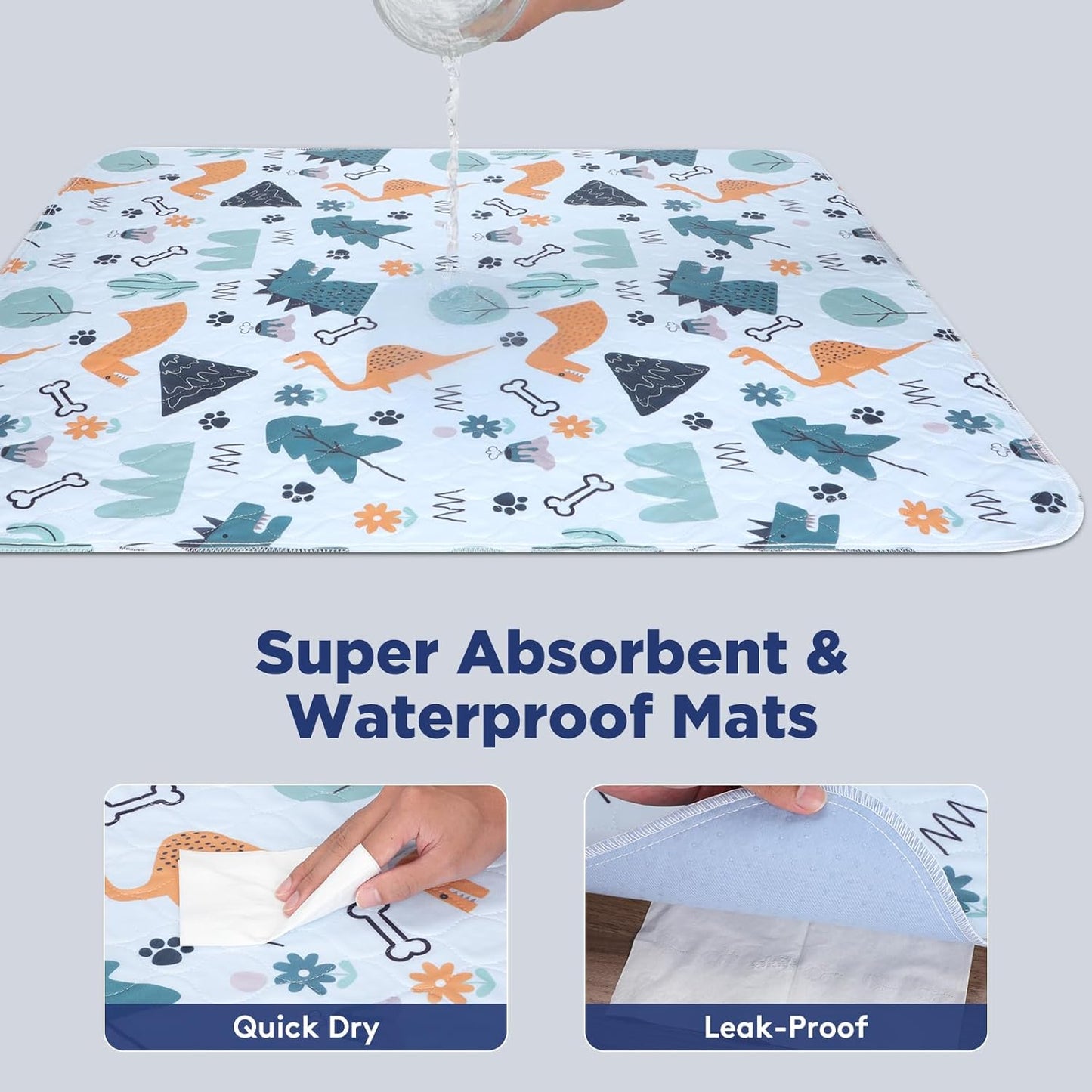 Washable Pee Pads for Dogs, 2 Pack Large 48"x48" Super Absorbent Reusable Pads for Dog Training Pads, 100% Waterproof Non-Slip Pee Pads Whelping Pads Dog Playpen Pads Crate Mat Bed Pads Dog Products