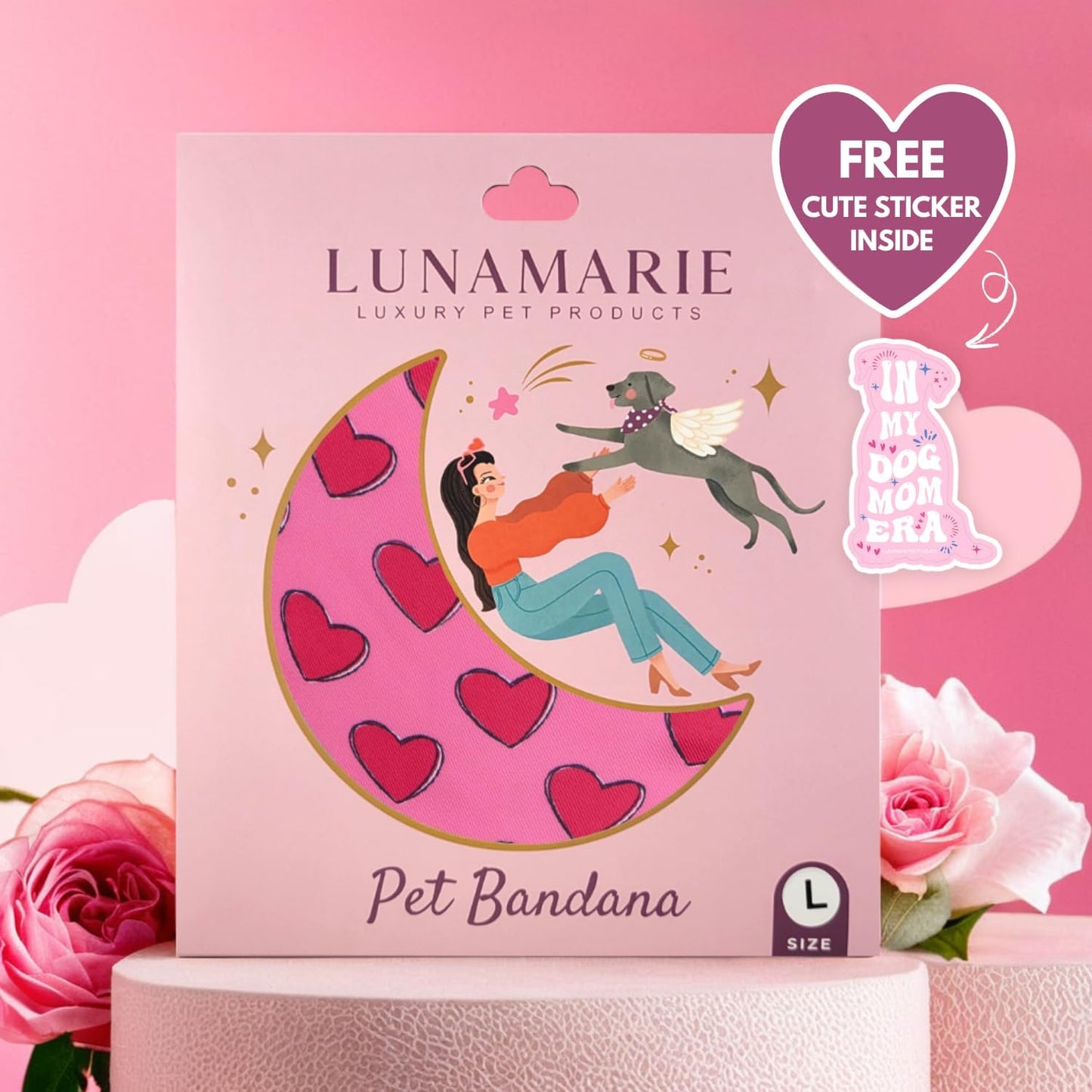LunaMarie - Luxury Pet Birthday Bandanas -Premium & Silky Poly Fabric | 100% Handmade | Custom Shape Dual Layered (Jennifer, Large)