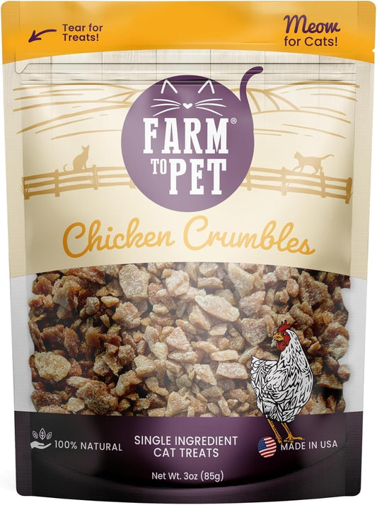 Farm To Pet - Cat Treat Crumbles - 3 oz Single Ingredient Chicken Treat and Snacks - Healthy for Indoor Cats and Kitten - Essential Products (Mix with Wet/Dry Food)