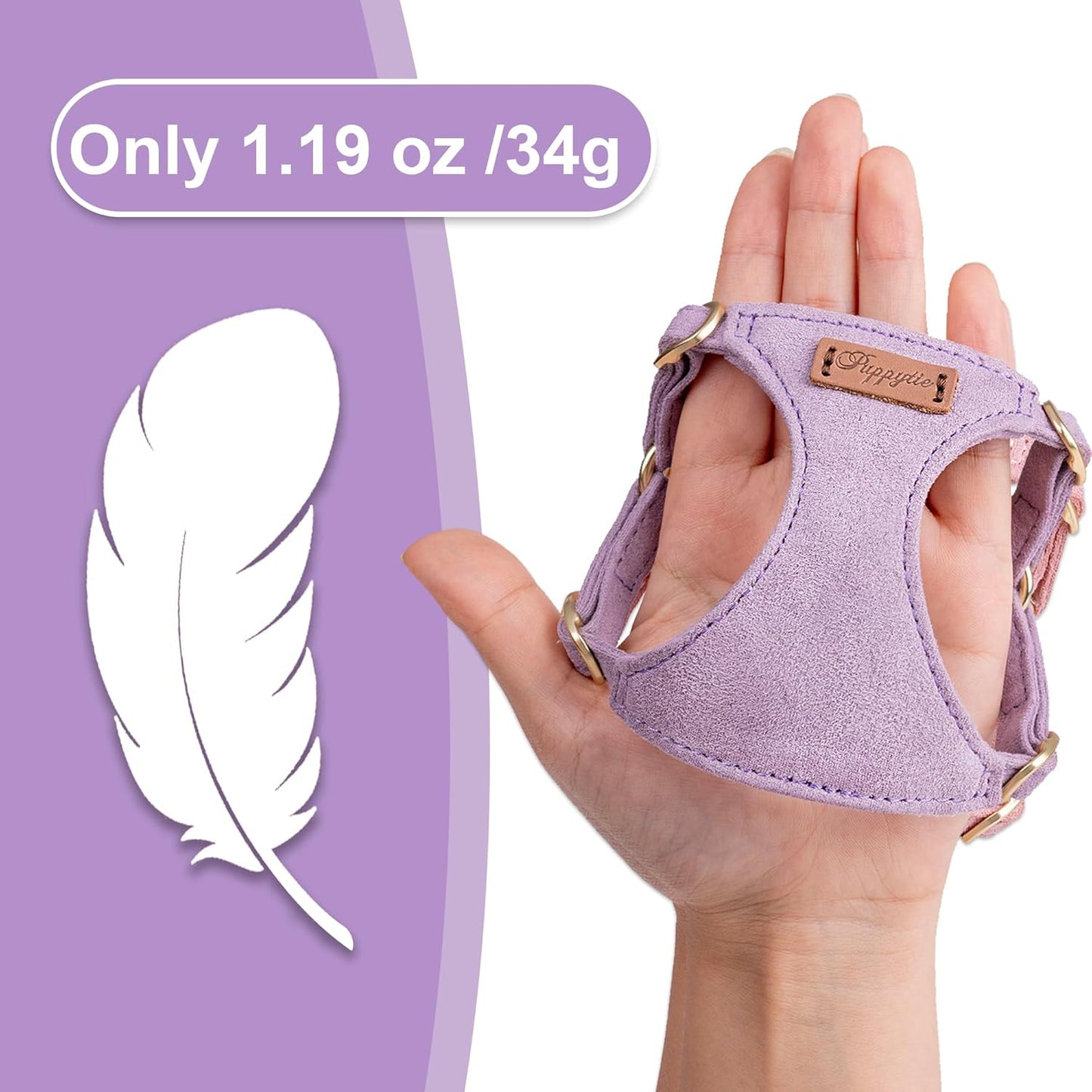 Puppytie No Pull XXS Puppy Harness with Multifunction Dog Leash,Soft Adjustable No Choke Escape Proof Pet Harness Vest,Light Purple,XXS