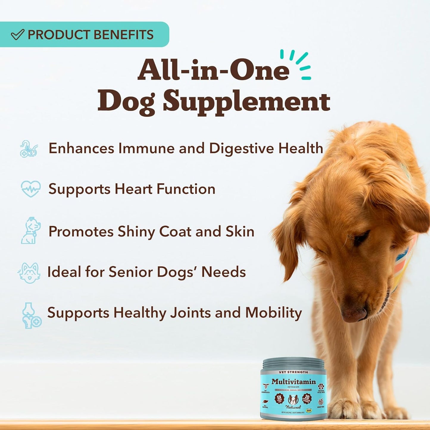 Natural Dog Company Vet Strength Multivitamin for Dogs – 90 High-Potency Soft Chews with Glucosamine, Chondroitin, Probiotics & Omegas – Supports Joints, Skin, Coat, Digestion, Immune & Heart Health