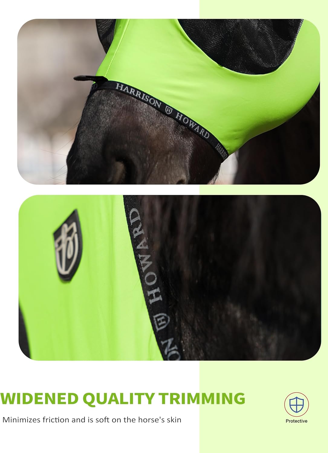 Harrison Howard Horse Fly Mask with Forelock Opening Stretch Breathable and Comfortable for Horses UV -Protection Fluorescent Yellow M