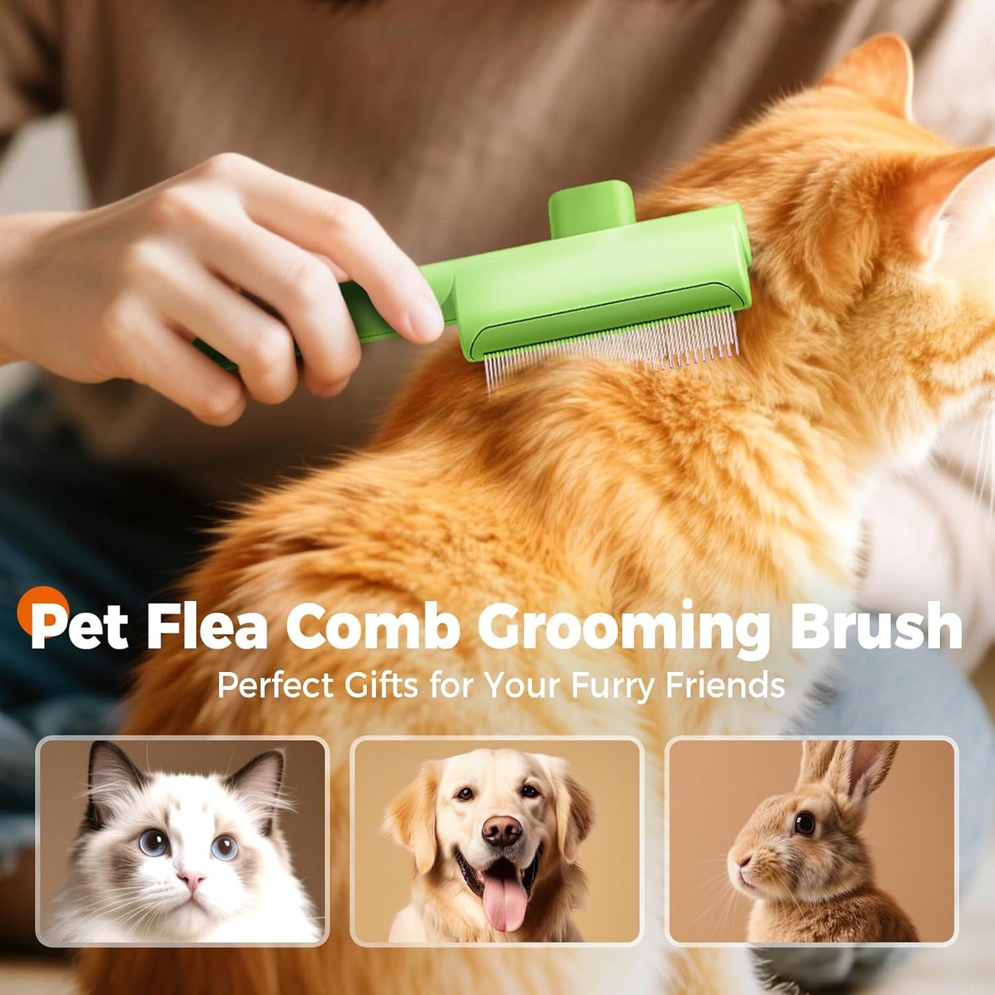 Pet Hair Removal Comb Flea Combs for Cats and Dogs, Pet Flea Comb Grooming Brush with One-Click Release Button, Dog Cat Deshedding Brush for Short & Long Hair (Blue & Green)
