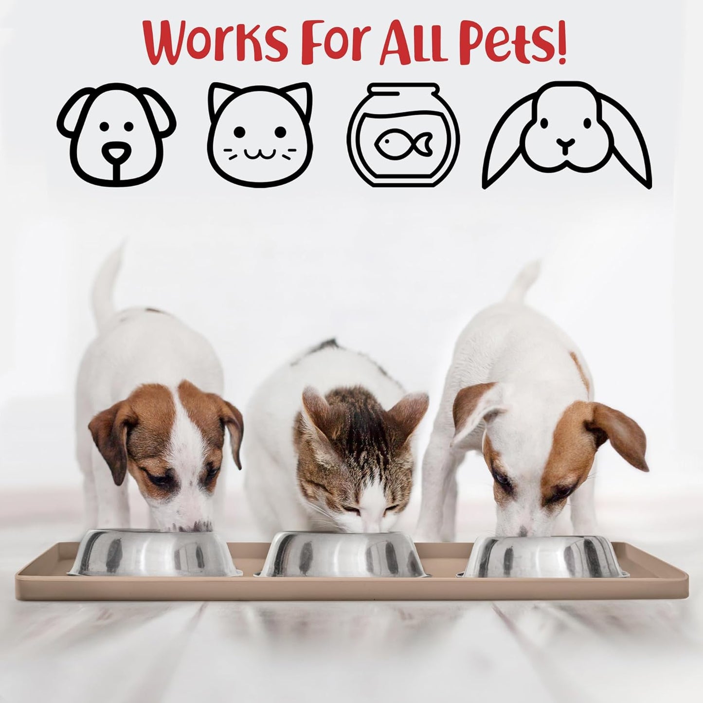 DogBuddy Dog Food Mat – Waterproof Dog Bowl Mat for Food and Water, Silicone Pet Feeding Mats for Floors, Non-Slip Placemat with High Edges for Dogs Bowls, Puppy Essentials (M: 21” x 14”, Taupe)