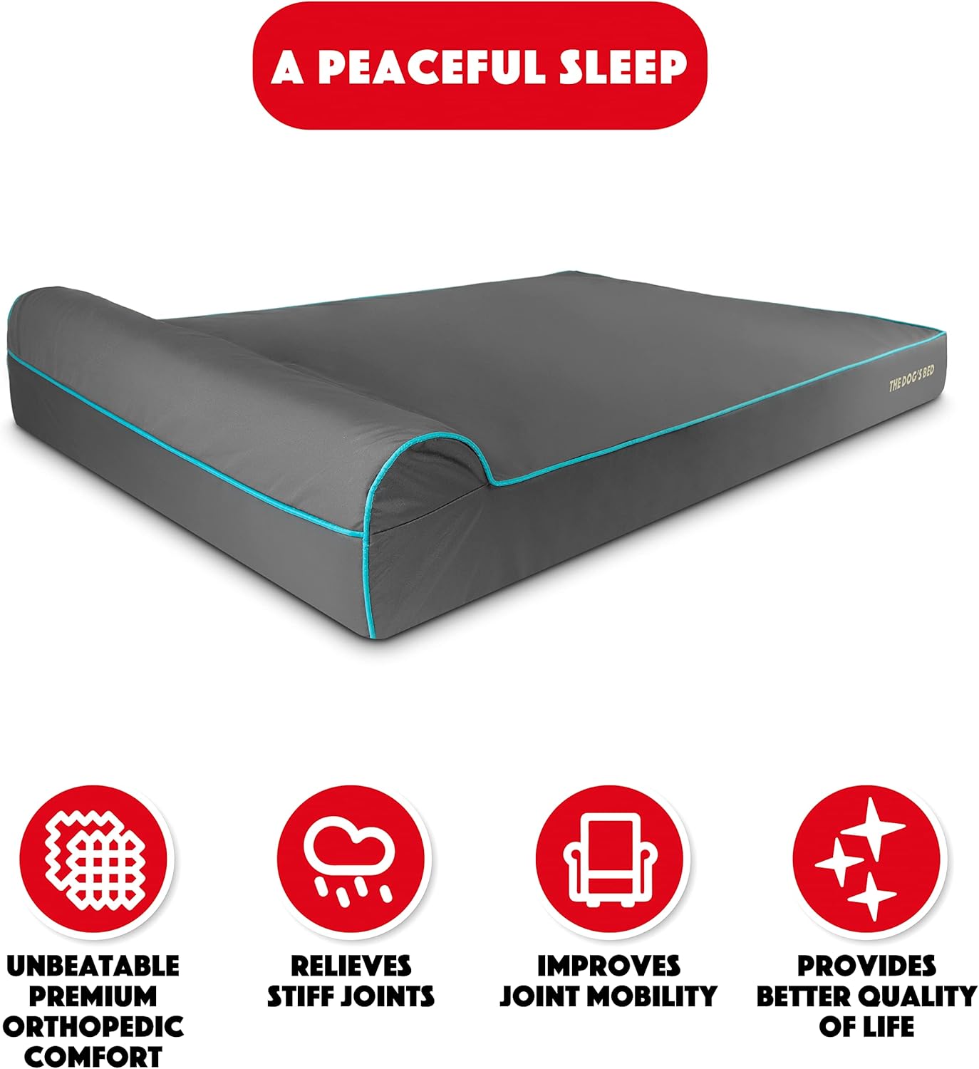 The Dog’s Bed Orthopedic Headrest Dog Bed XXXL Grey/Blue 64x44, Memory Foam, Pain Relief for Arthritis, Hip & Elbow Dysplasia, Post Surgery, Lameness, Veterinary Approved, Waterproof Washable Cover