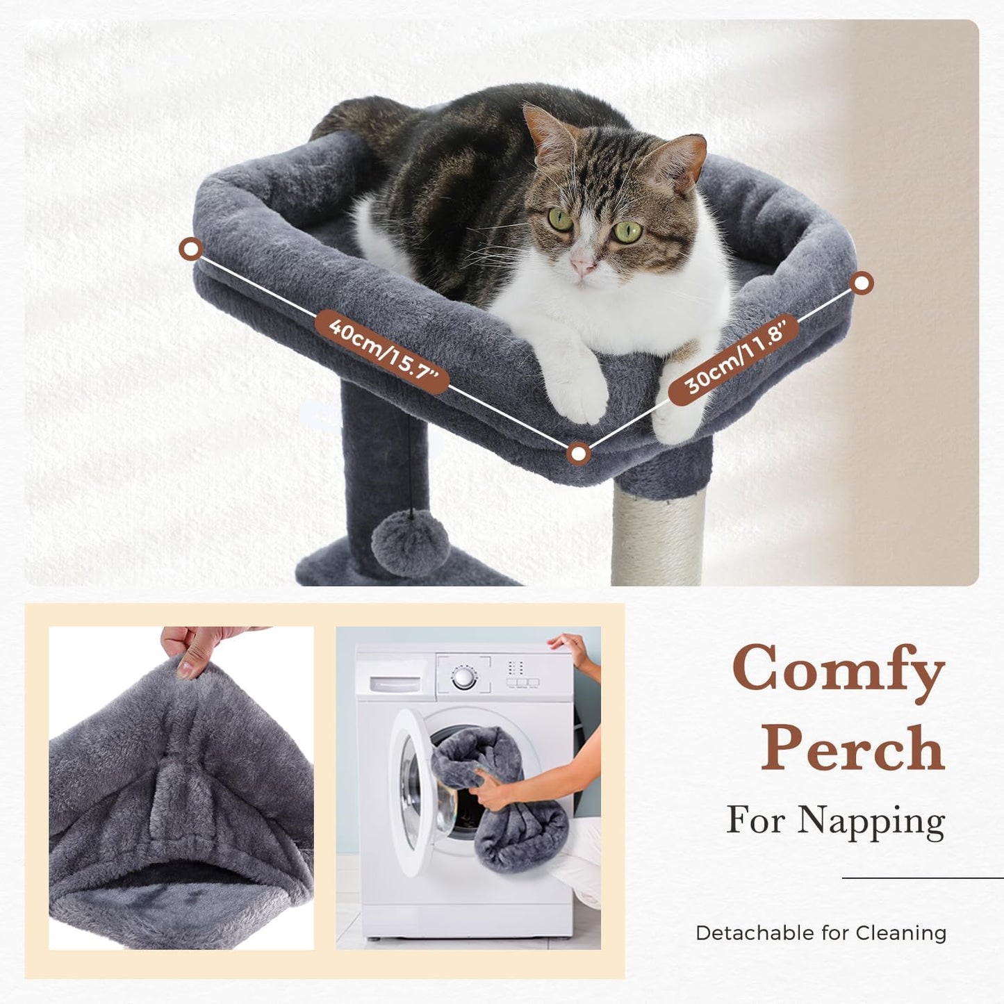 PAWZ Road Cat Tree, 60 Inches Cat Tower with Dual Condos, Spacious Perch, Cozy Basket and Sisal-Covered Scratching Posts for Indoor Cats- Dark Gray