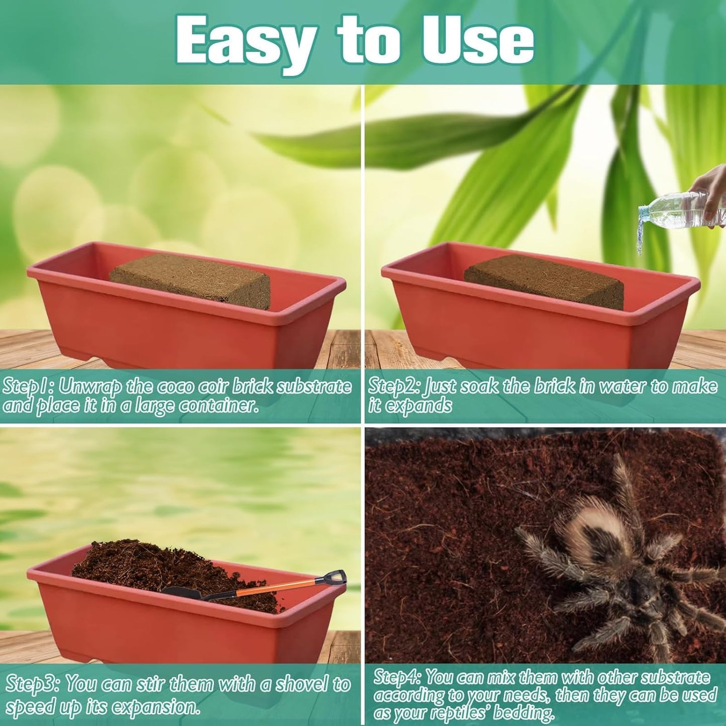 Halatool 1.4LB Coconut Fiber Substrate for Reptile Bedding Natural Coconut Husk Substrate for Snake Tarantula Enclosure Tortoises Habitat Spider Leopard Gecko Tank, Fill 2.1 Gallon Terrarium