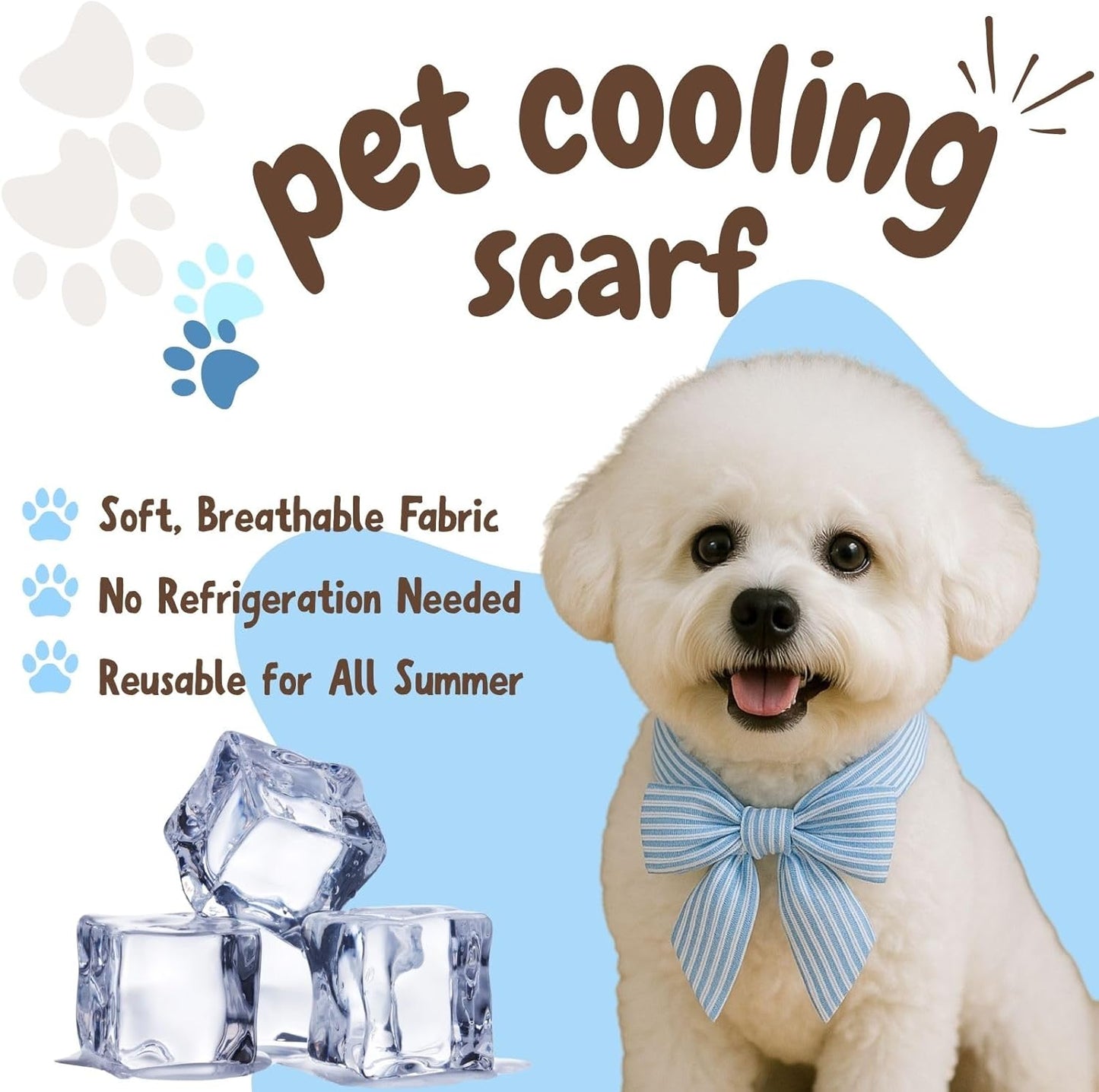 2pcs Cooling Scarf for Pets,Summer Cooling Scarves Keep Cats and Dogs Cool, Reused,Rrecycled,Suitable for Dogs (2pcs-Blue Stripe)