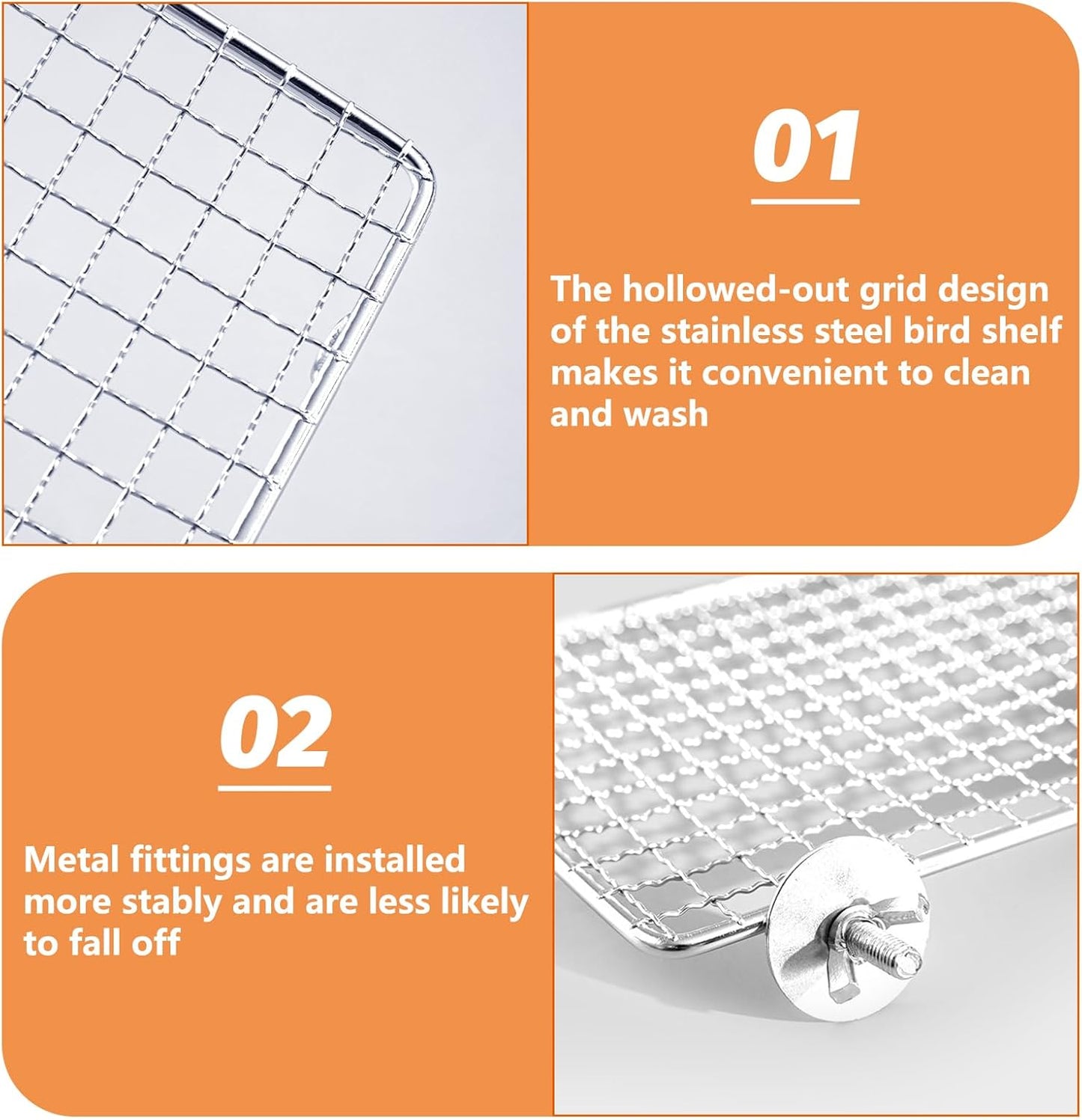 BNOSDM 2 Pack Bird Perch Platform 11x7in Stainless Steel Birds Perches Parrot Shelf Training Stand Small Animals Cage Accessories for Parakeets, Budgies, Conures, Cockatiels, Lovebirds (XL)