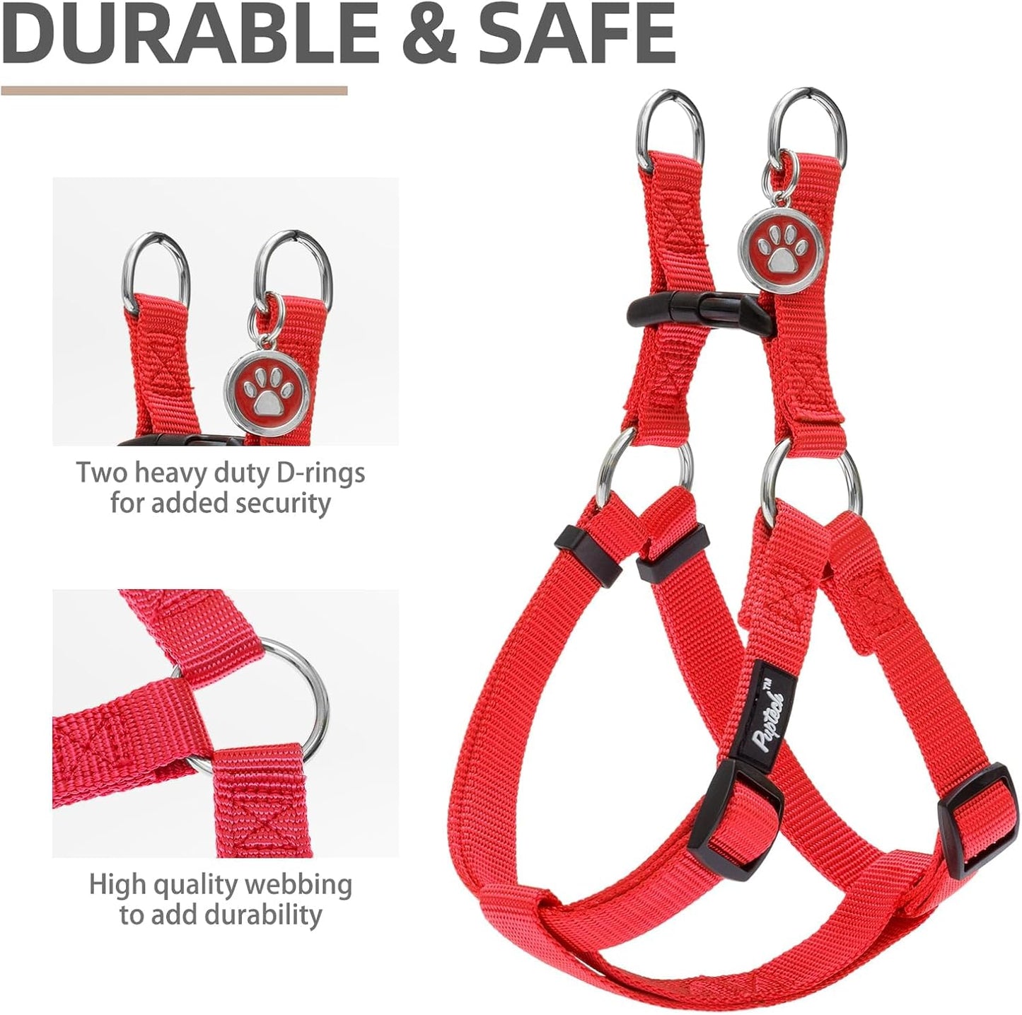 PUPTECK No Pull Dog Harness Soft Adjustable Basic Nylon Step in Puppy Vest Outdoor Walking with ID Tag Red