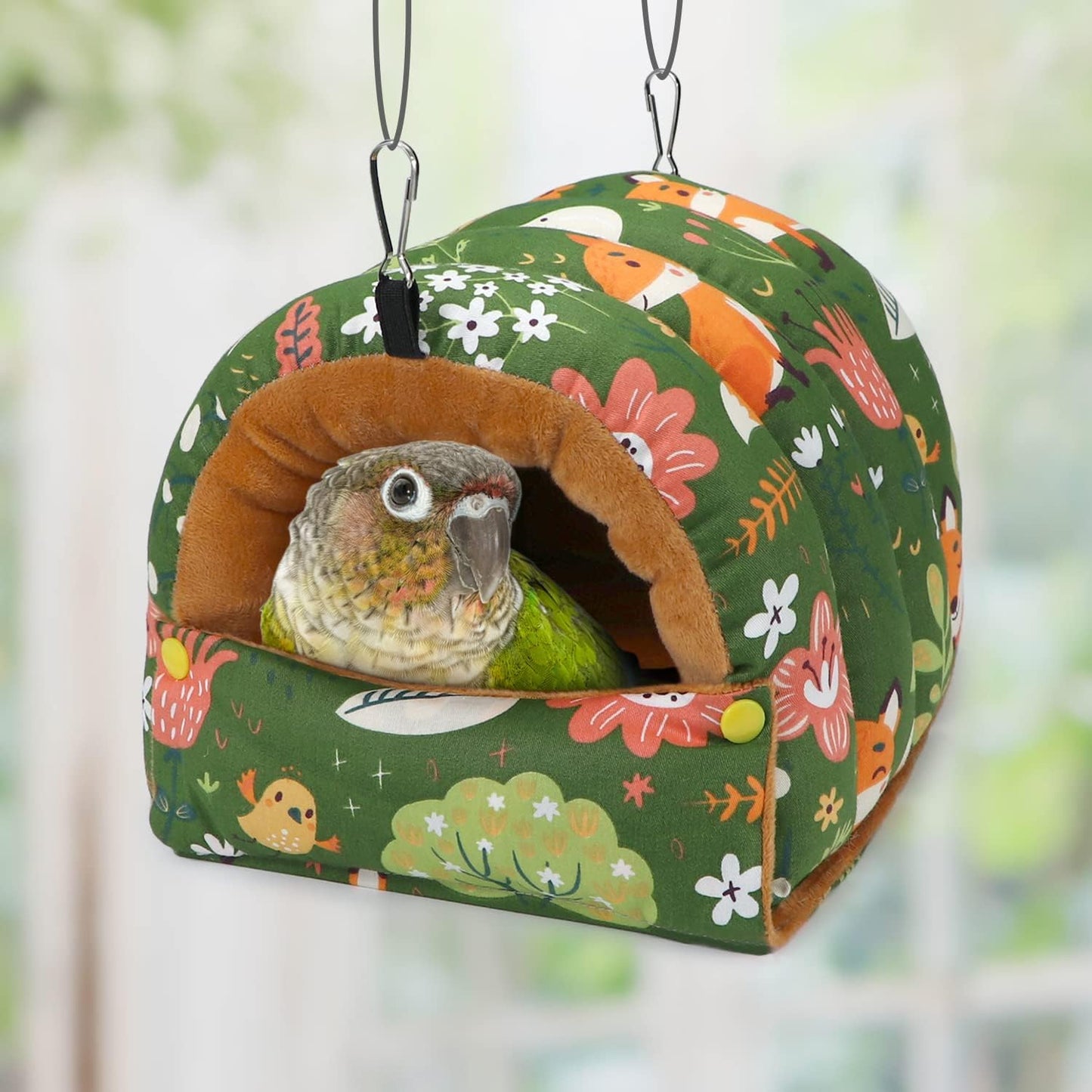 Wontee Bird Nest House Winter Warm Snuggle Hut Bird Bed Hanging Hammock for Parrots Budgies Parakeets Caique Senegal Cockatiels Conures (Large, Green)