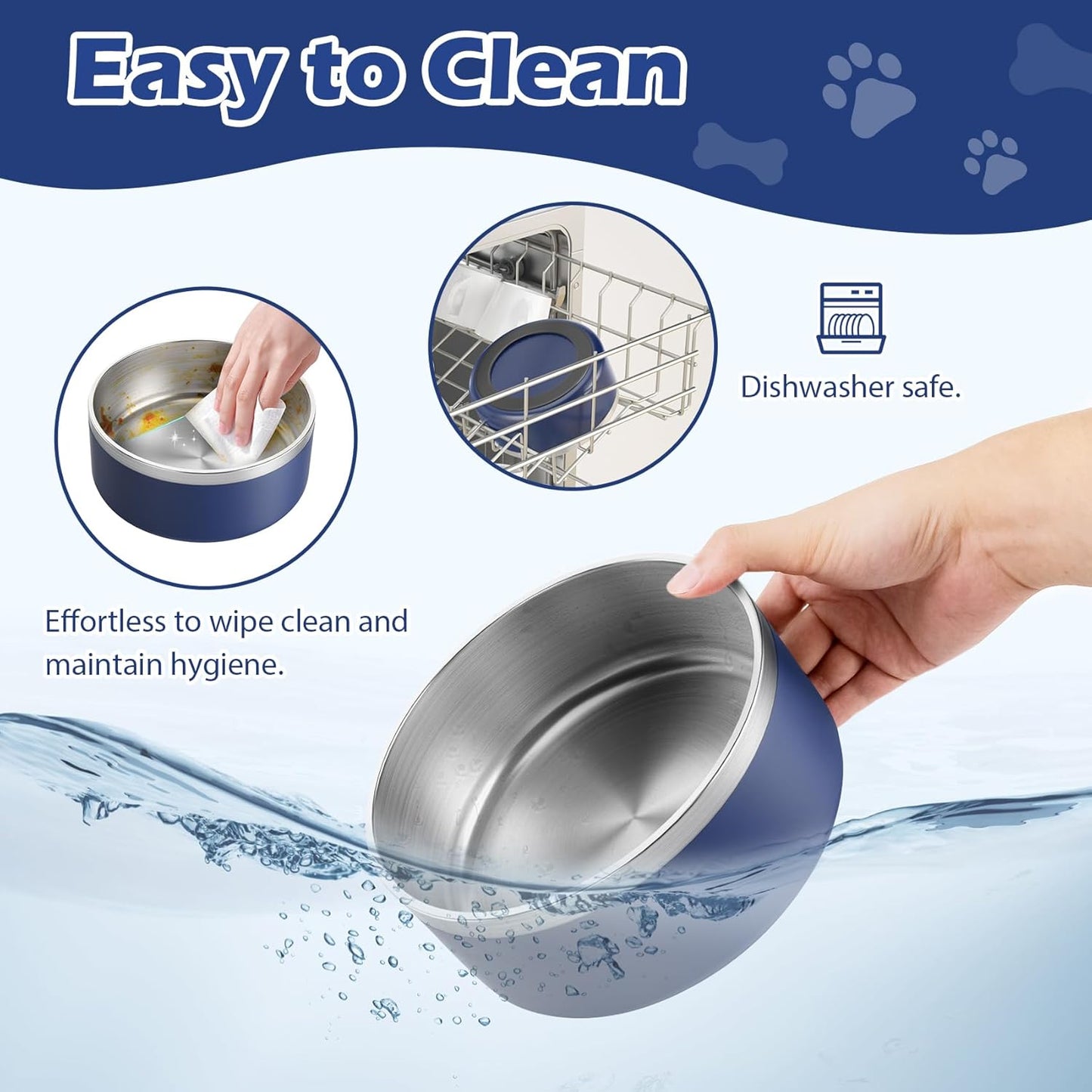 LIANLAI Dog Bowls, Rust-Resistant Stainless Steel Dog Bowls, Spill Proof Double Puppy Dishes for Food, Dishwasher Safe (Blue，40 oz)