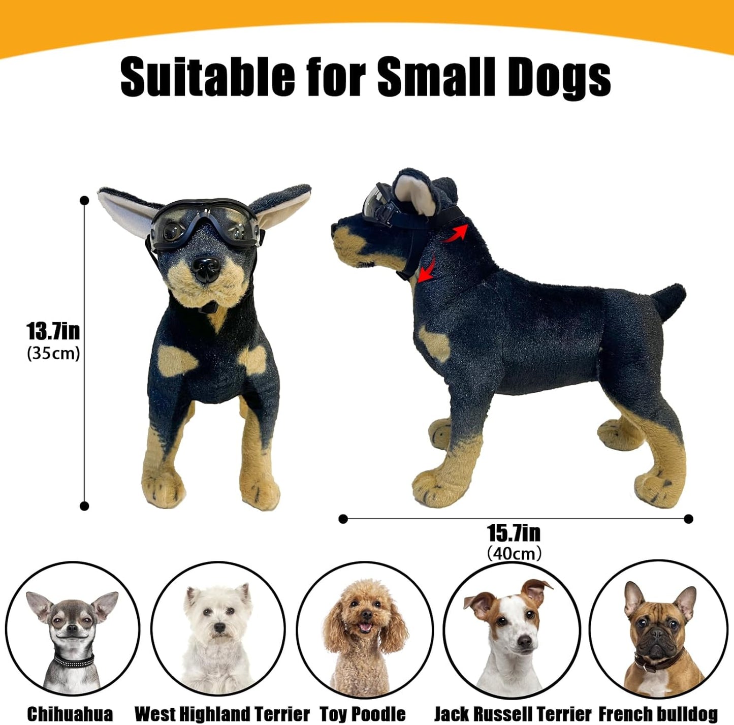 Dog Goggles Small Breed Dog Sunglasses with Adjustable for UV Protection Eyewear Doggy Doggie Puppy Glasses Anti-Fog Wind Dust Snowproof (Black Frame Transparent Lens)