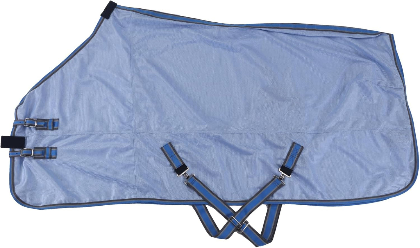 Horse Fly Sheet, Standard Neck Comfy Mesh Fly Sheet for Horses, Equine Summer Sheets UV-Protective Lightblue 69