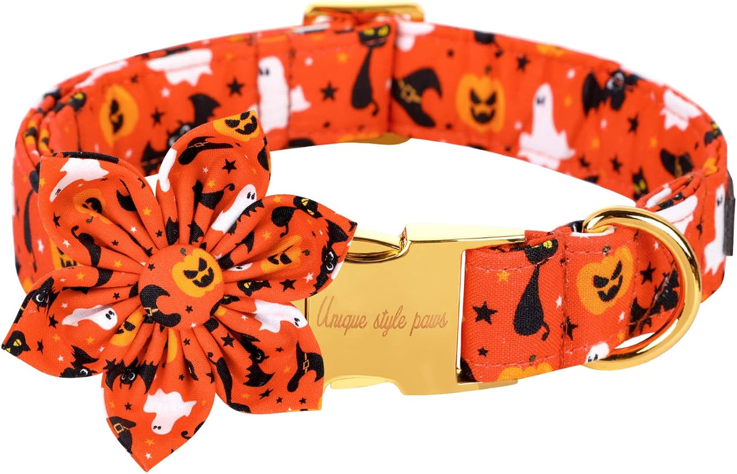 Unique style paws Halloween Dog Collar with Flower Tie Cotton Adjustable Puppy Collar for Small Medium Large Dogs-XS