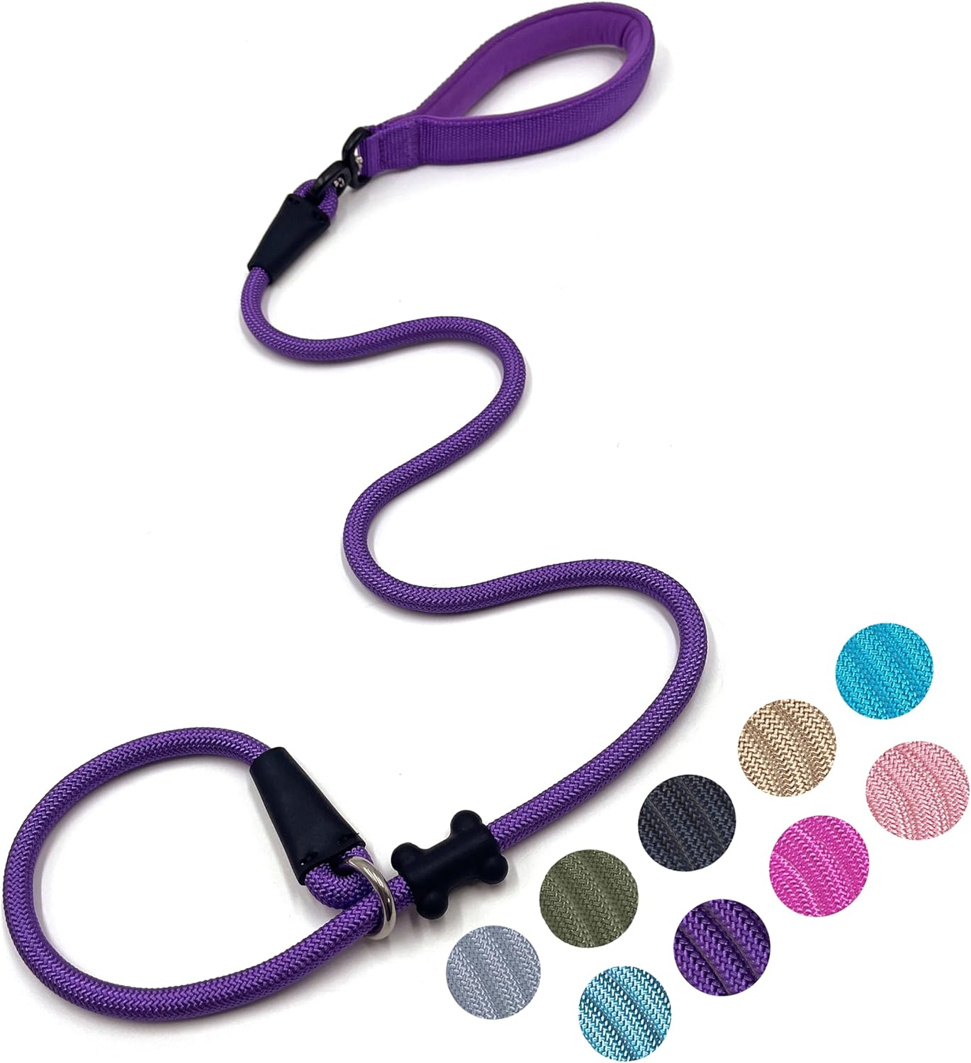 Slip Lead Dog Leash，Strong Nylon Rope Leash and Padded Handle,No Pull Outdoor Walking Training Lead for Small Medium Large Dogs(Purple,1/2"×4ft)