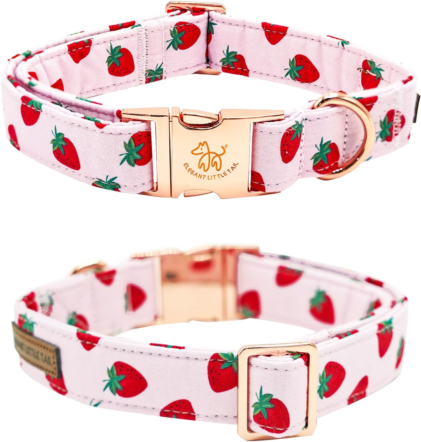 Elegant little tail Dog Collar, Strawberries Print Pet Collar Summer Dog Collar Durable Metal Buckle Dog Collars Cotton Pet Adjustable Dog Collars for X-Small Dogs