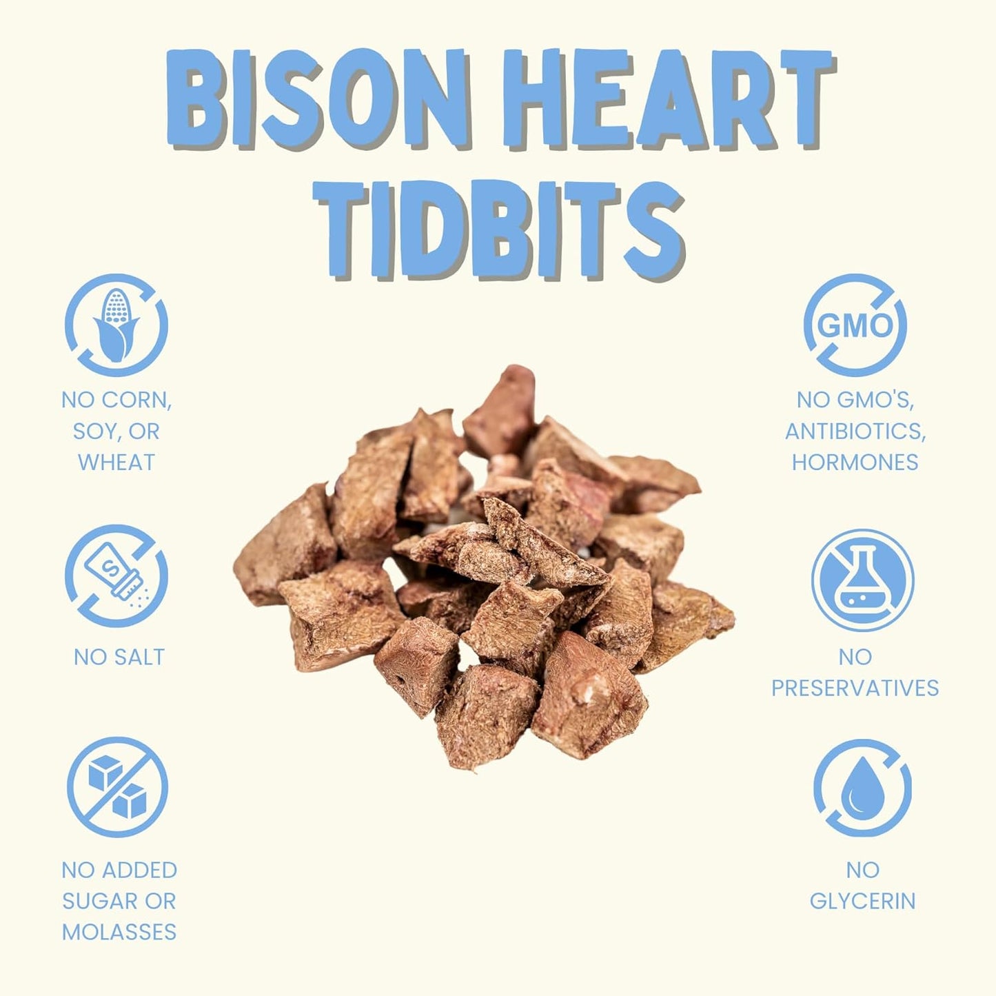 Winnie Lou The Canine Co. Freeze Dried Bison Heart Tidbits - Single Ingredient, Human-Grade, No Artificial Flavors or Fillers, Perfect for Training (Pack of 1)
