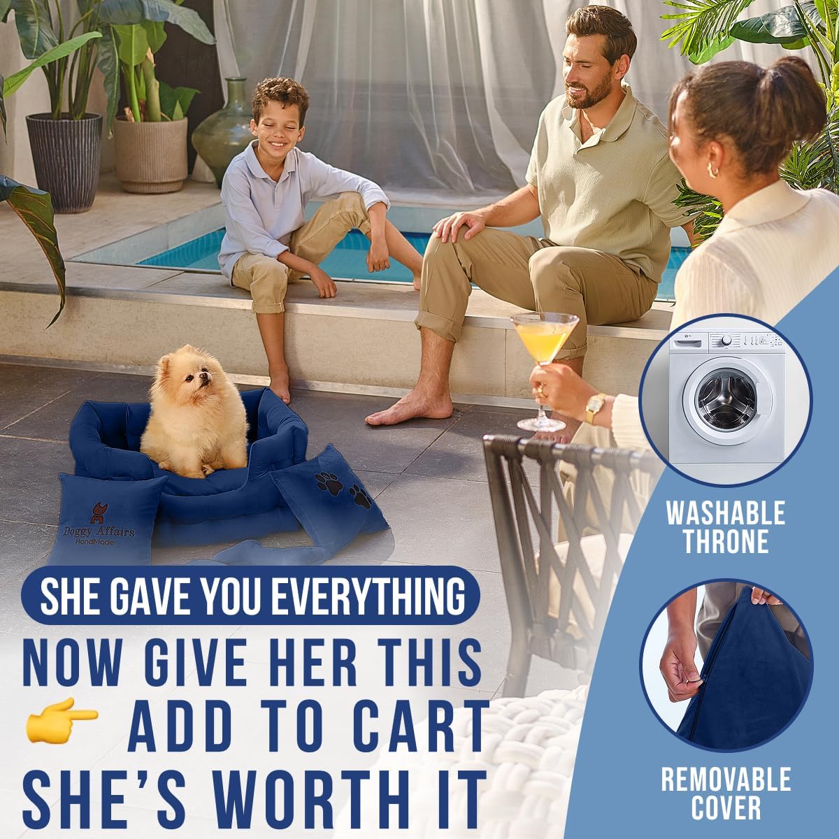 Luxury Dog Bed Chesterfield – Handcrafted Velvet Throne for Dogs | Joint Support, Calming & Temp-Regulating Comfort | Durable 5+ Years, Anti-Claw, Washable 100+ Times – XS, Blue