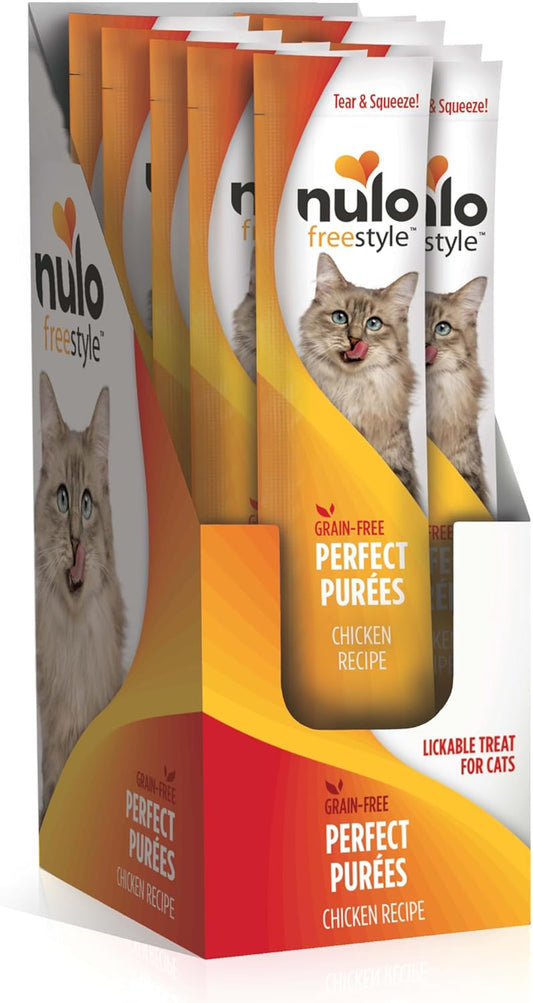 Nulo Freestyle Grain-Free Perfect Purees Premium Wet Cat Treats, Squeezable Meal Topper for Felines, High Moisture Content to Support Cat Hydration, 48 x 0.5 Oz, Chicken
